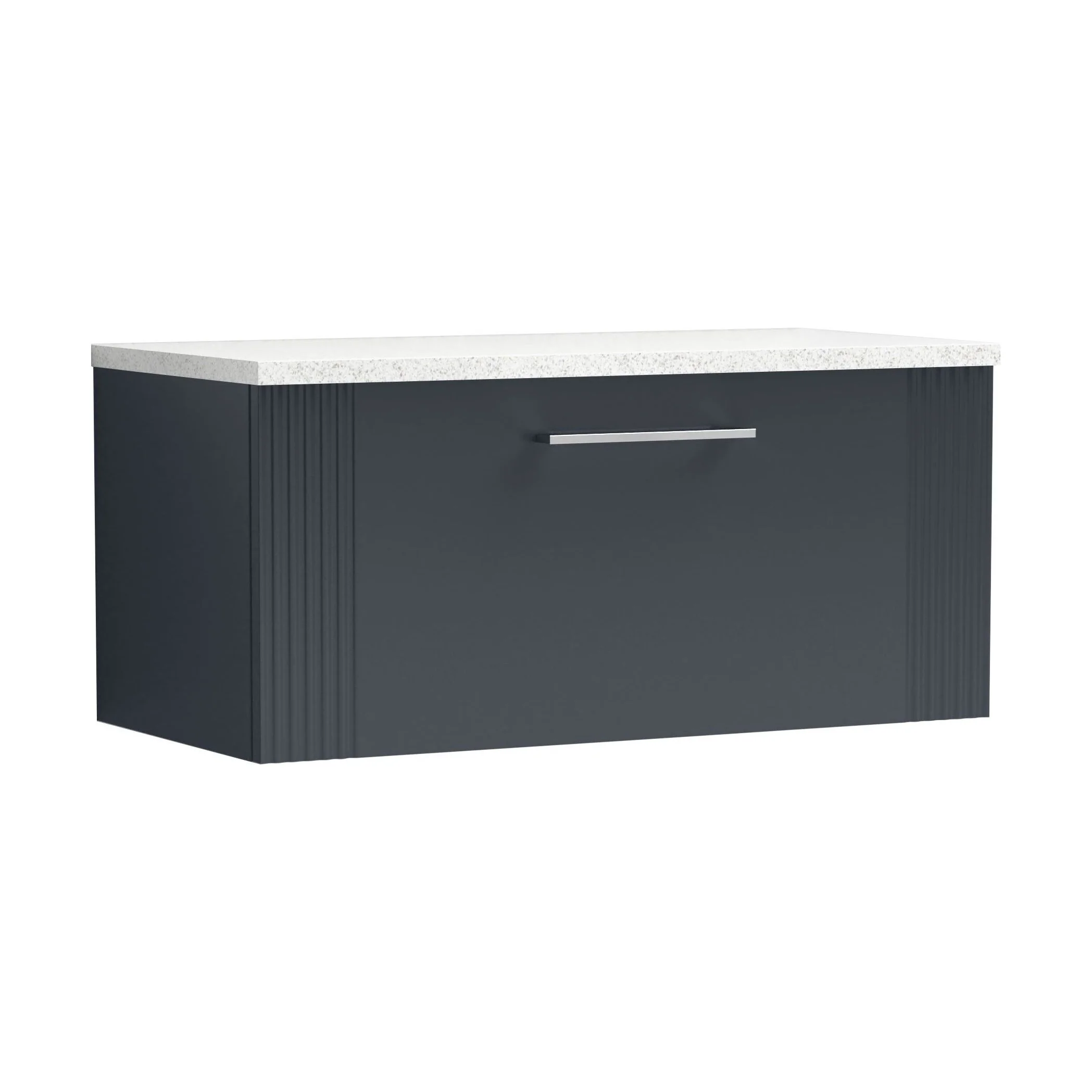 Partial Fluted 1 Drawer Wall Hung Vanity Unit with Sparkling White Laminate Worktop - 800mm - Satin Dark Grey