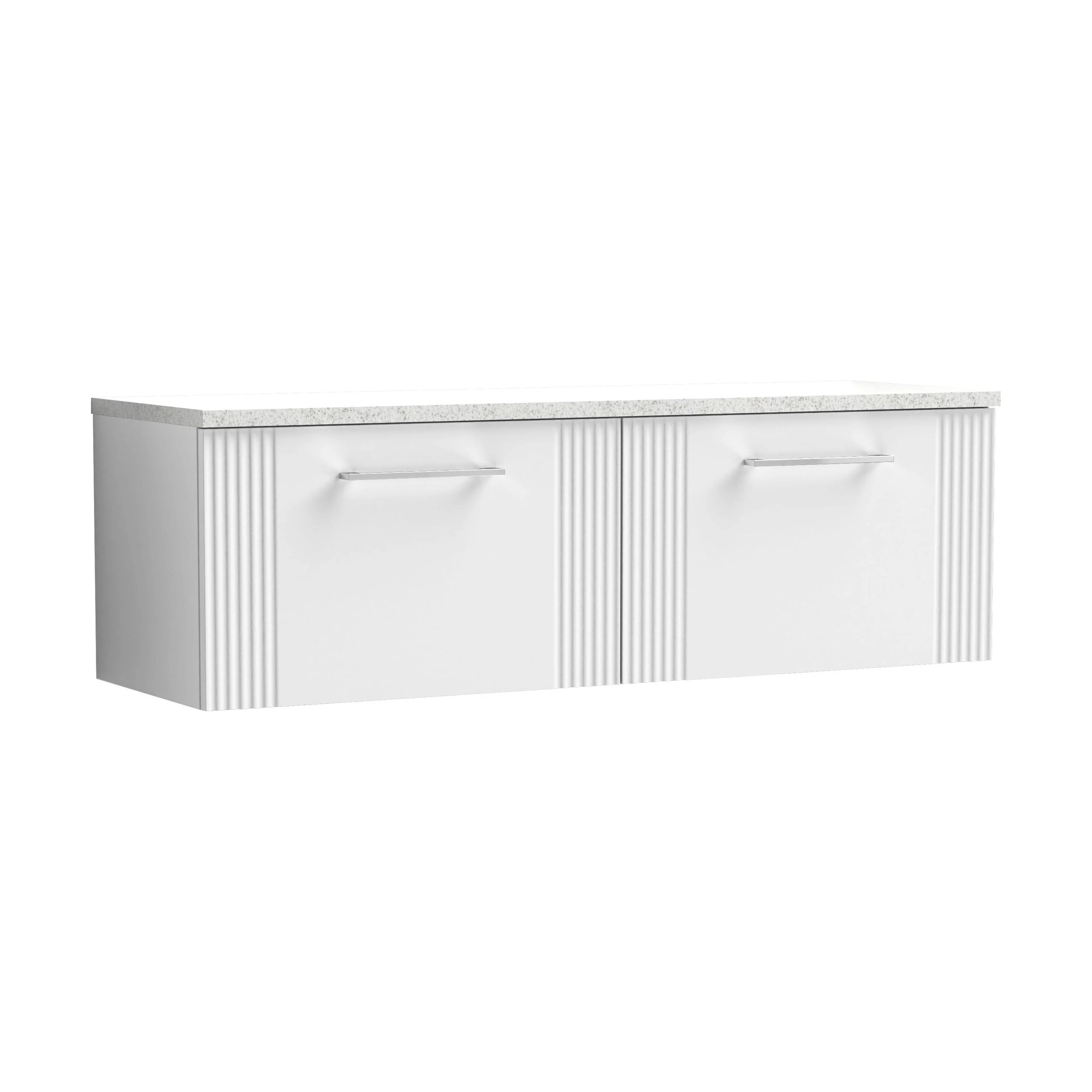 Partial Fluted 2 Drawer Wall Hung Vanity Unit with Sparkling White Laminate Worktop - 1200mm - Satin White