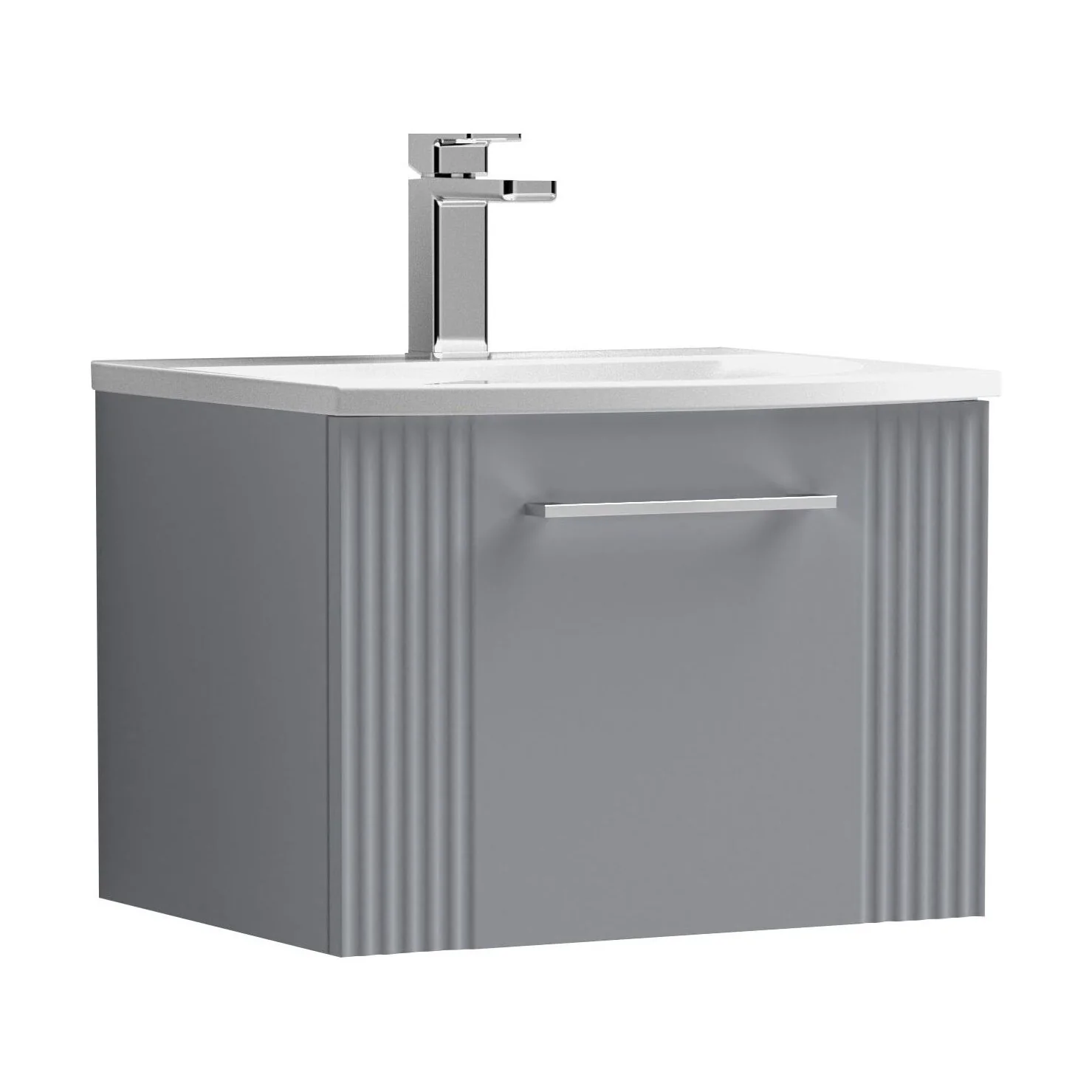 Partial Fluted 1 Drawer Wall Hung Vanity Unit with 1 Tap Hole Curved Basin- 500mm - Satin Grey