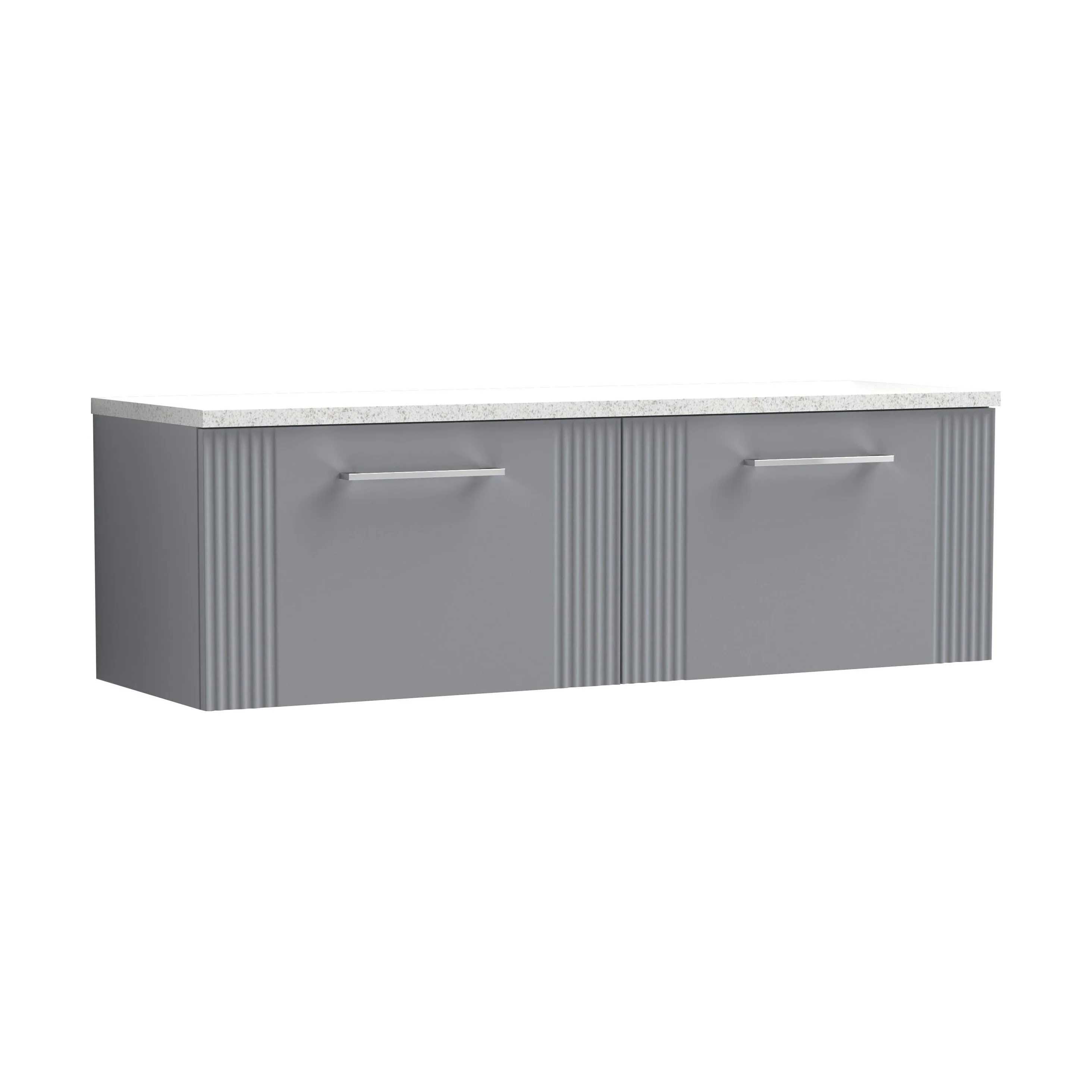 Partial Fluted 2 Drawer Wall Hung Vanity Unit with Sparkling White Laminate Worktop - 1200mm - Satin Grey