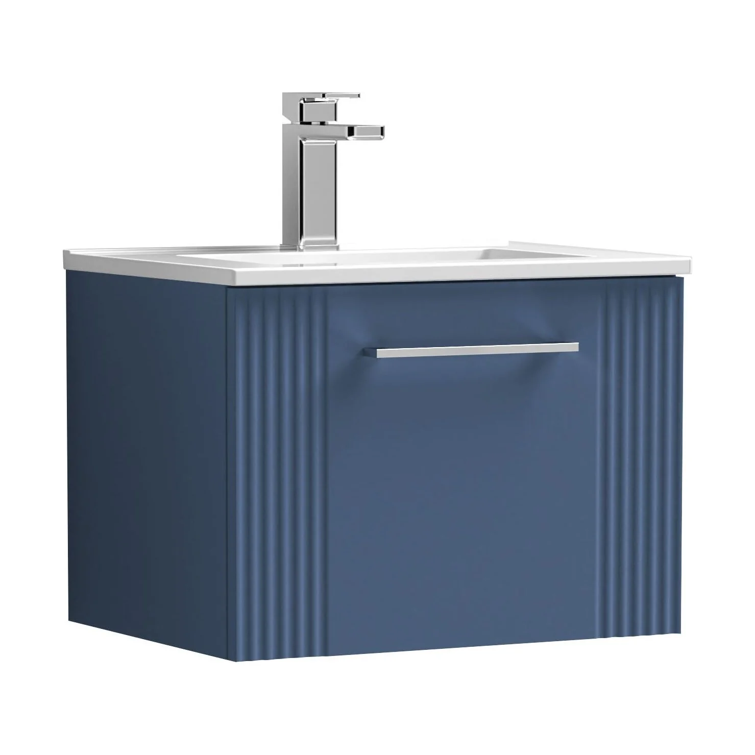Partial Fluted 1 Drawer Wall Hung Vanity Unit with 1 Tap Hole Minimalist Basin - 500mm - Satin Blue