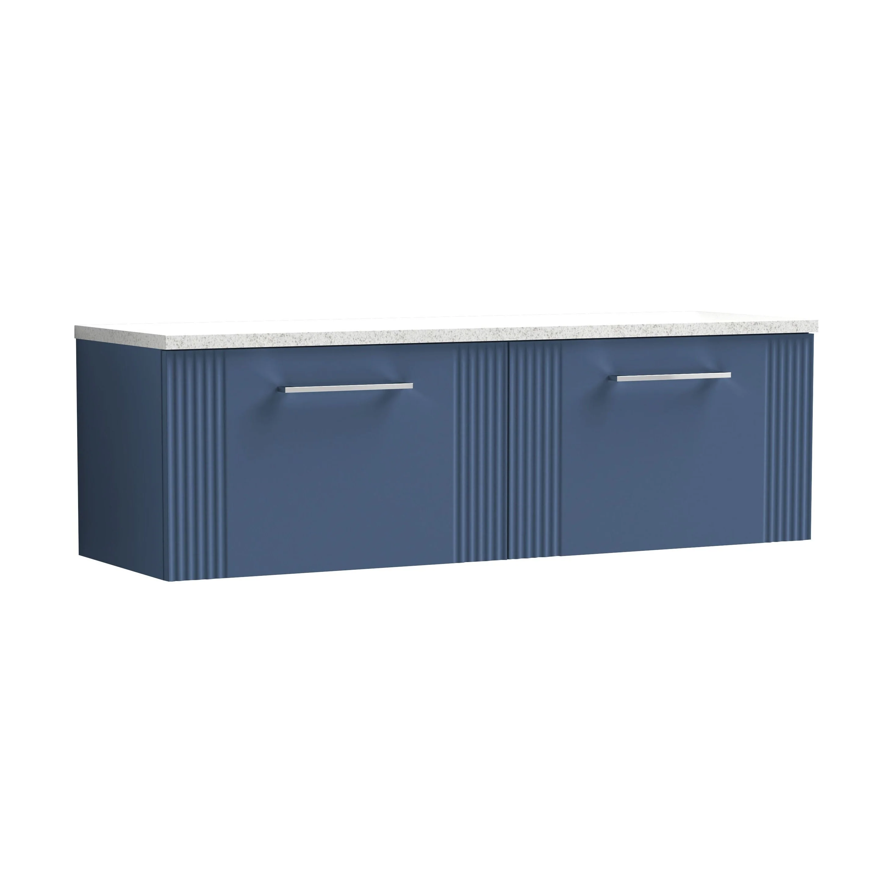 Partial Fluted 2 Drawer Wall Hung Vanity Unit with Sparkling White Laminate Worktop - 1200mm - Satin Blue