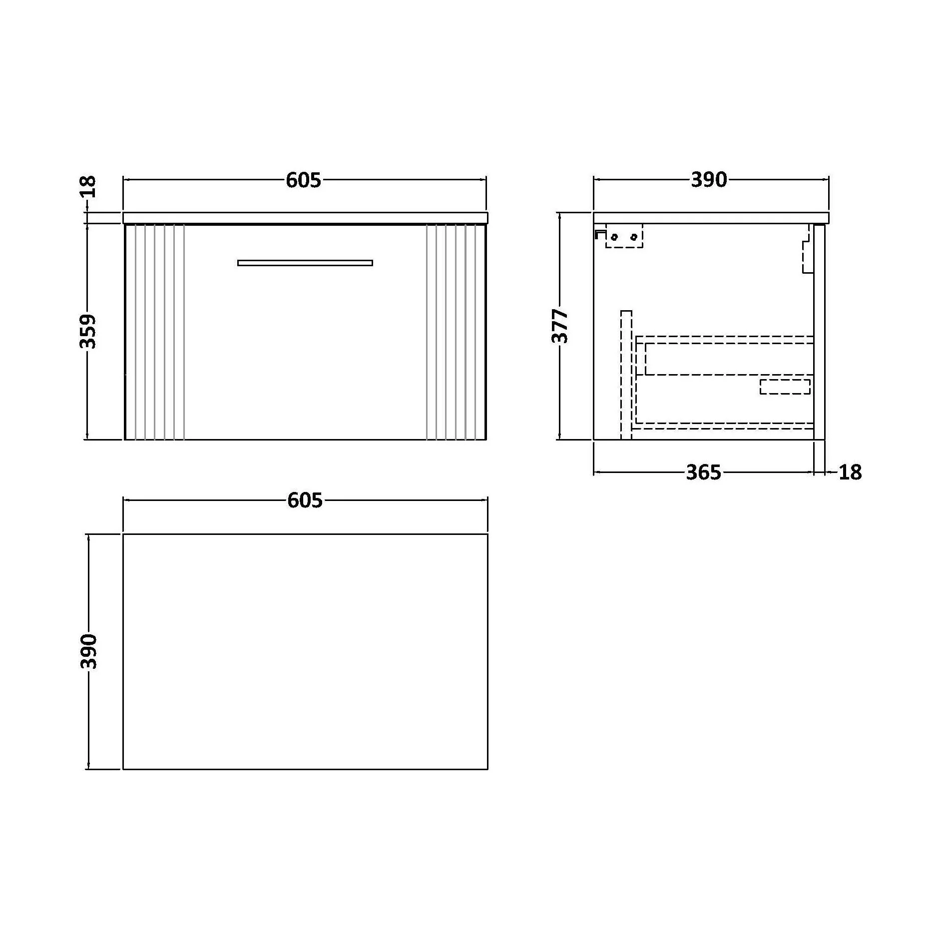 Partial Fluted 1 Drawer Wall Hung Vanity Unit with Colour Coordinating Laminate Worktop - 600mm - Satin Blue - Image 2