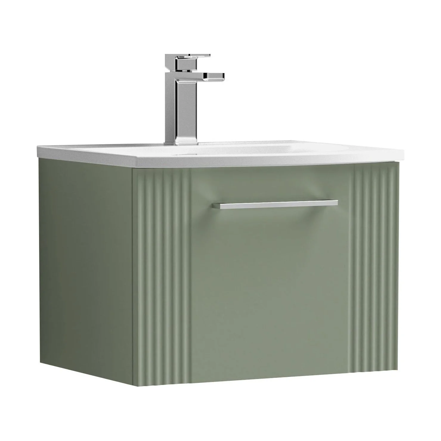 Partial Fluted 1 Drawer Wall Hung Vanity Unit with 1 Tap Hole Curved Basin- 500mm - Satin Green