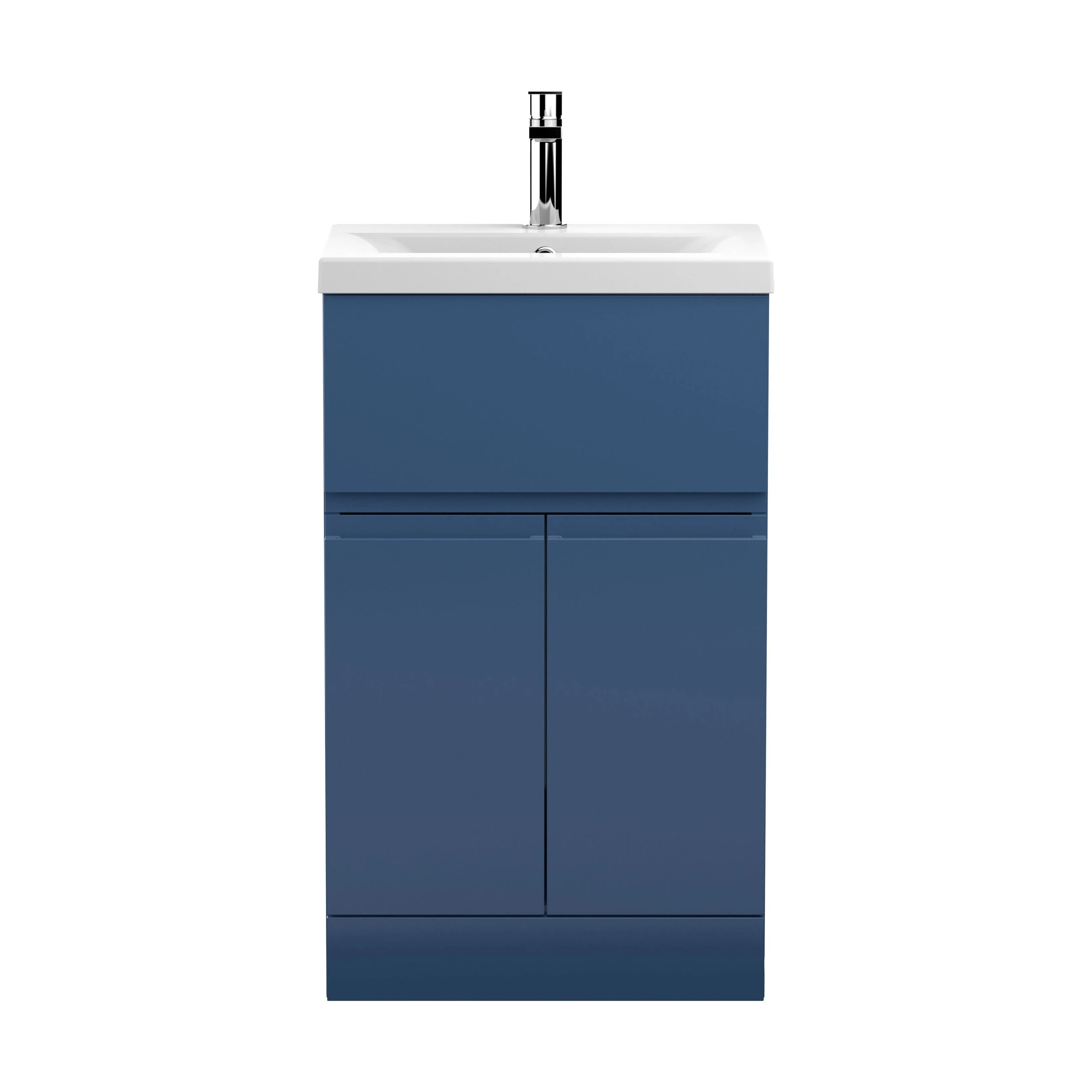 Rapture Floor Standing Vanity Basin Unit with Mid-Edge Ceramic Basin (Tap Not Included), 500mm - Satin Blue - Balterley