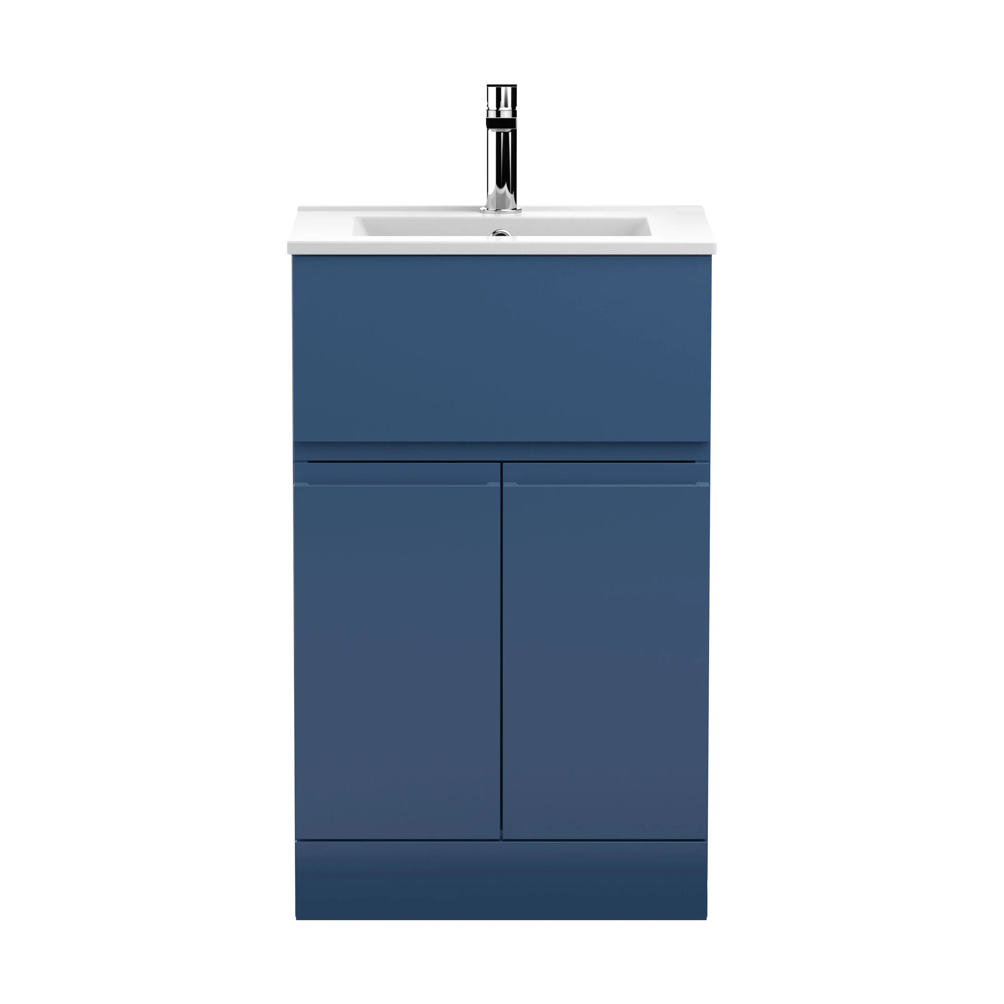 Rapture Floor Standing Vanity Basin Unit with Minimalist Ceramic Basin (Tap Not Included), 500mm - Satin Blue - Balterley