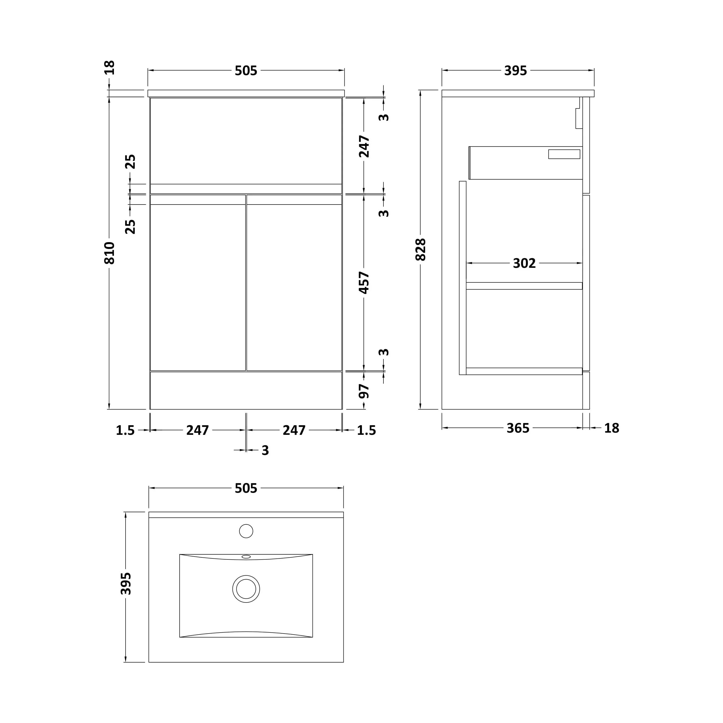 Rapture Floor Standing Vanity Basin Unit with Minimalist Ceramic Basin (Tap Not Included), 500mm - Satin Blue - Balterley - Image 2