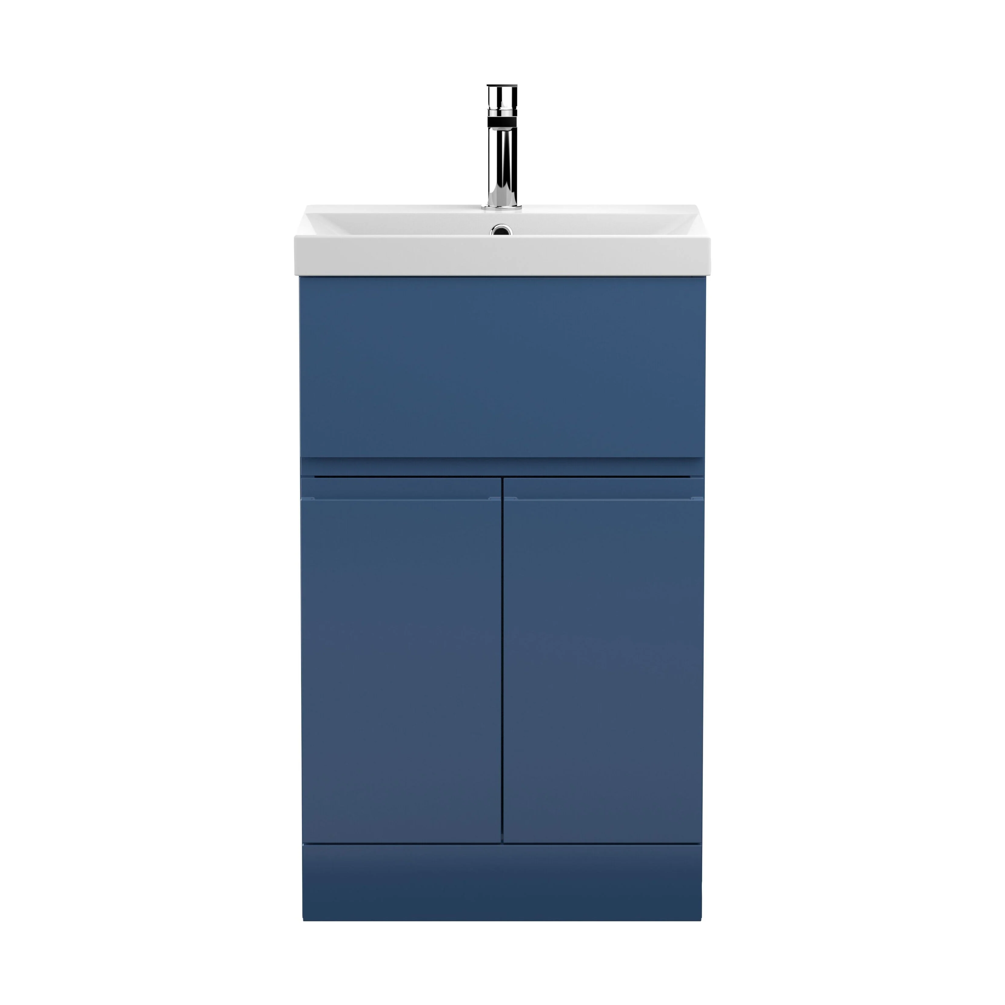 Rapture Floor Standing Vanity Basin Unit with Thin-Edge Ceramic Basin (Tap Not Included), 500mm - Satin Blue - Balterley