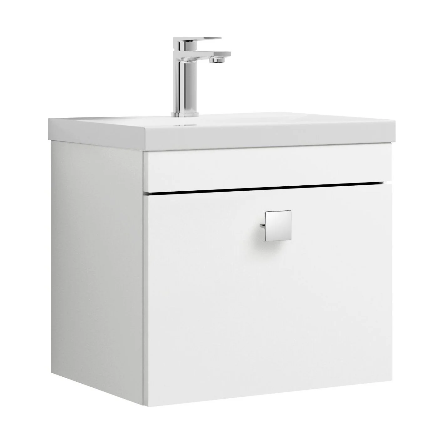 Rio 1 Drawer Wall Hung Vanity Basin Unit - 500mm - Gloss White with Chrome Square Handle (Tap Not Included)