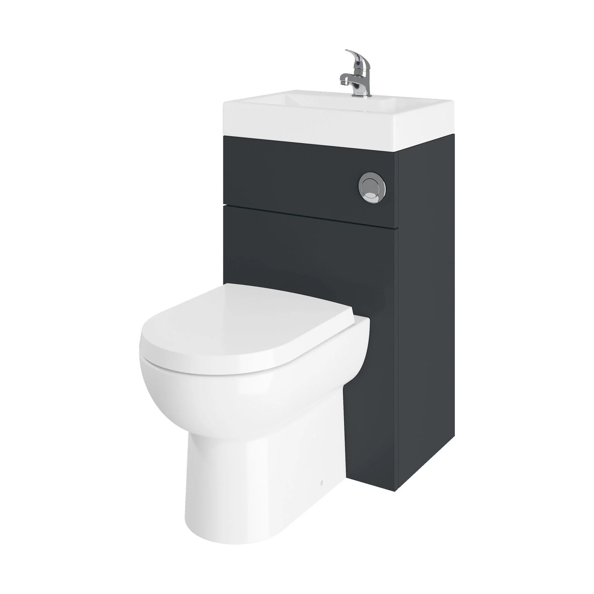 Modern Floor Standing Bathroom 2 in 1 Combination Basin and WC Toilet Unit - 500 x 355mm, Satin Dark Grey