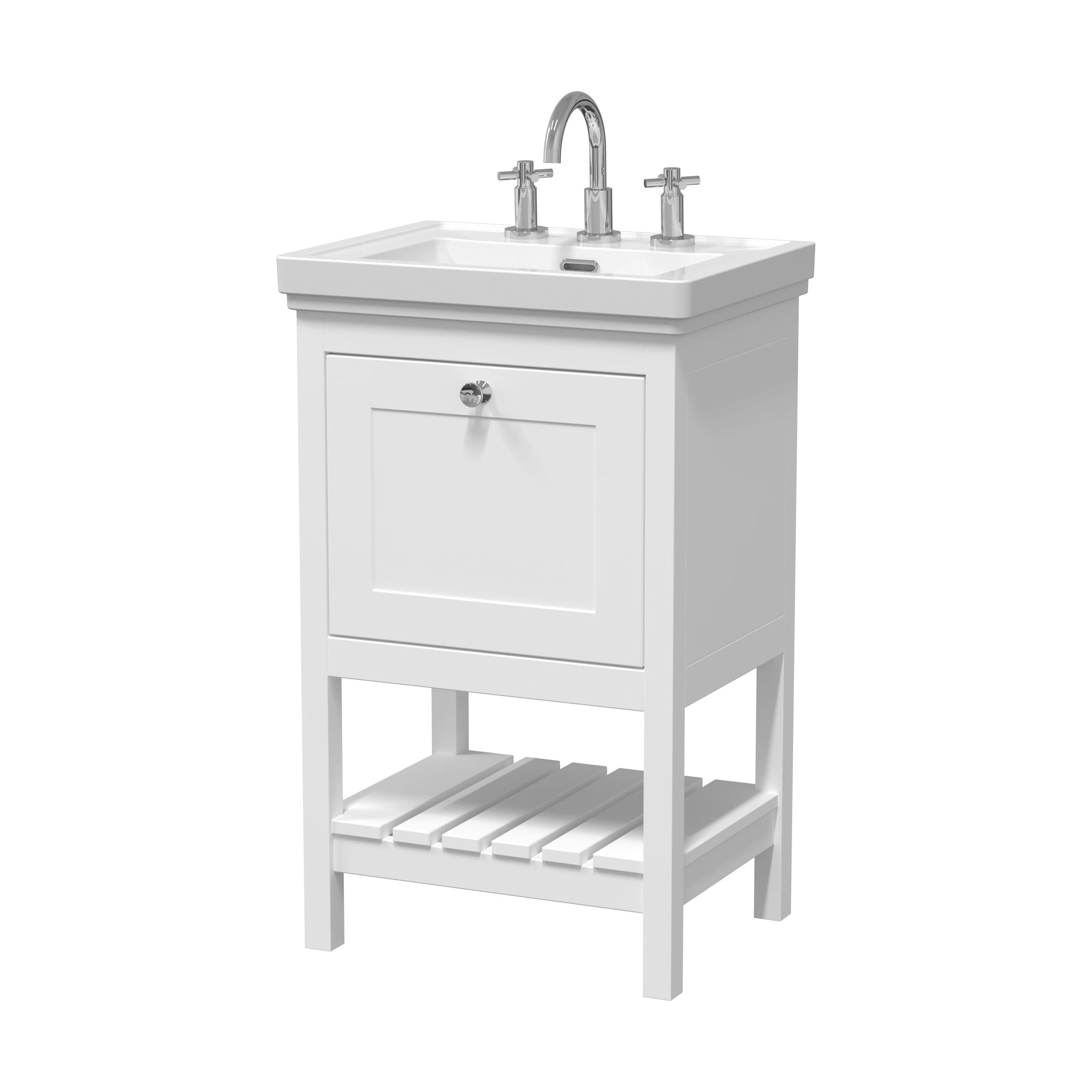 Balterley Rye Bathroom Floor Standing 1 Drawer Vanity & 3 Tap Hole Basin, Pure White, 531mm