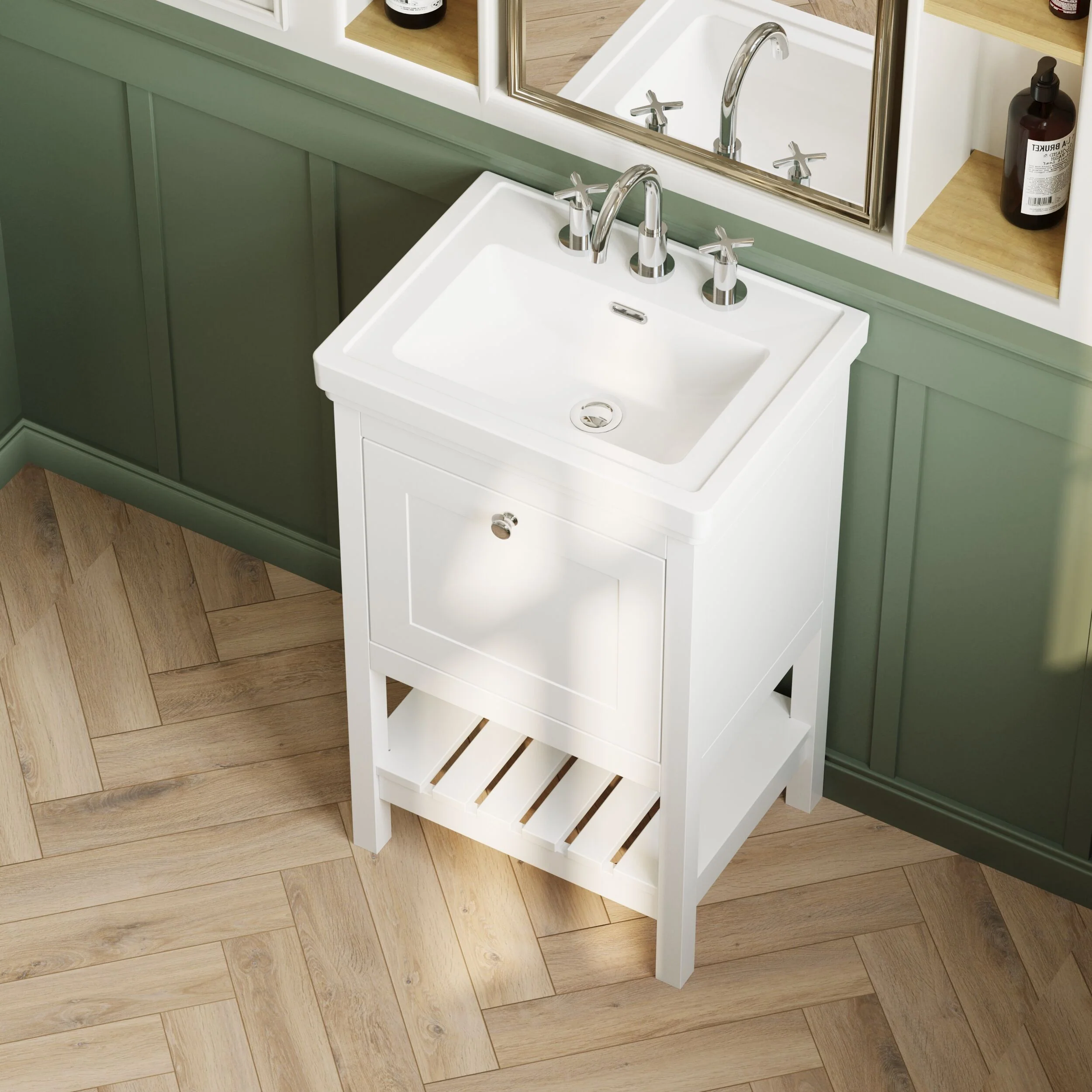 Balterley Rye Bathroom Floor Standing 1 Drawer Vanity & 3 Tap Hole Basin, Pure White, 531mm - Image 3