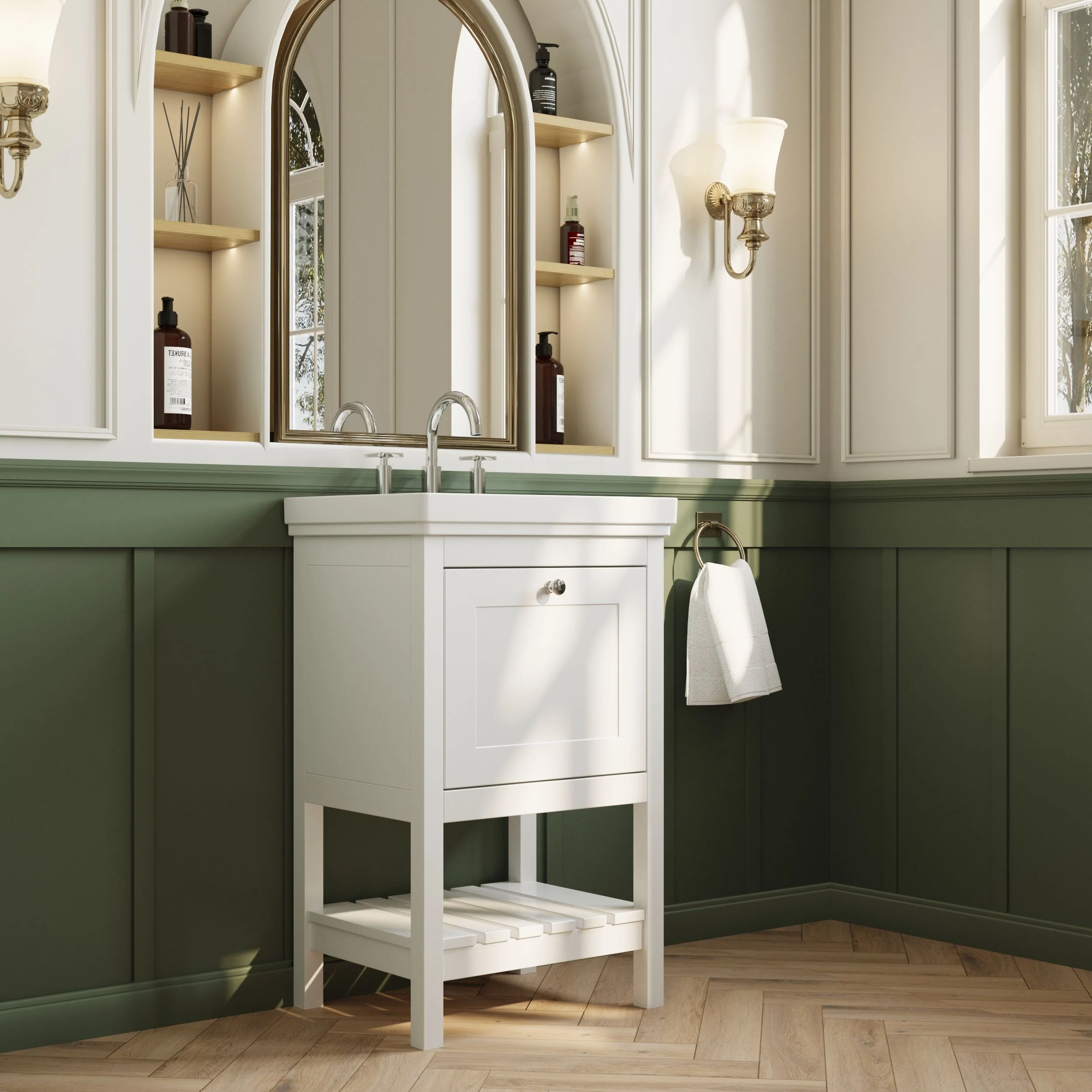 Balterley Rye Bathroom Floor Standing 1 Drawer Vanity & 3 Tap Hole Basin, Pure White, 531mm - Image 4