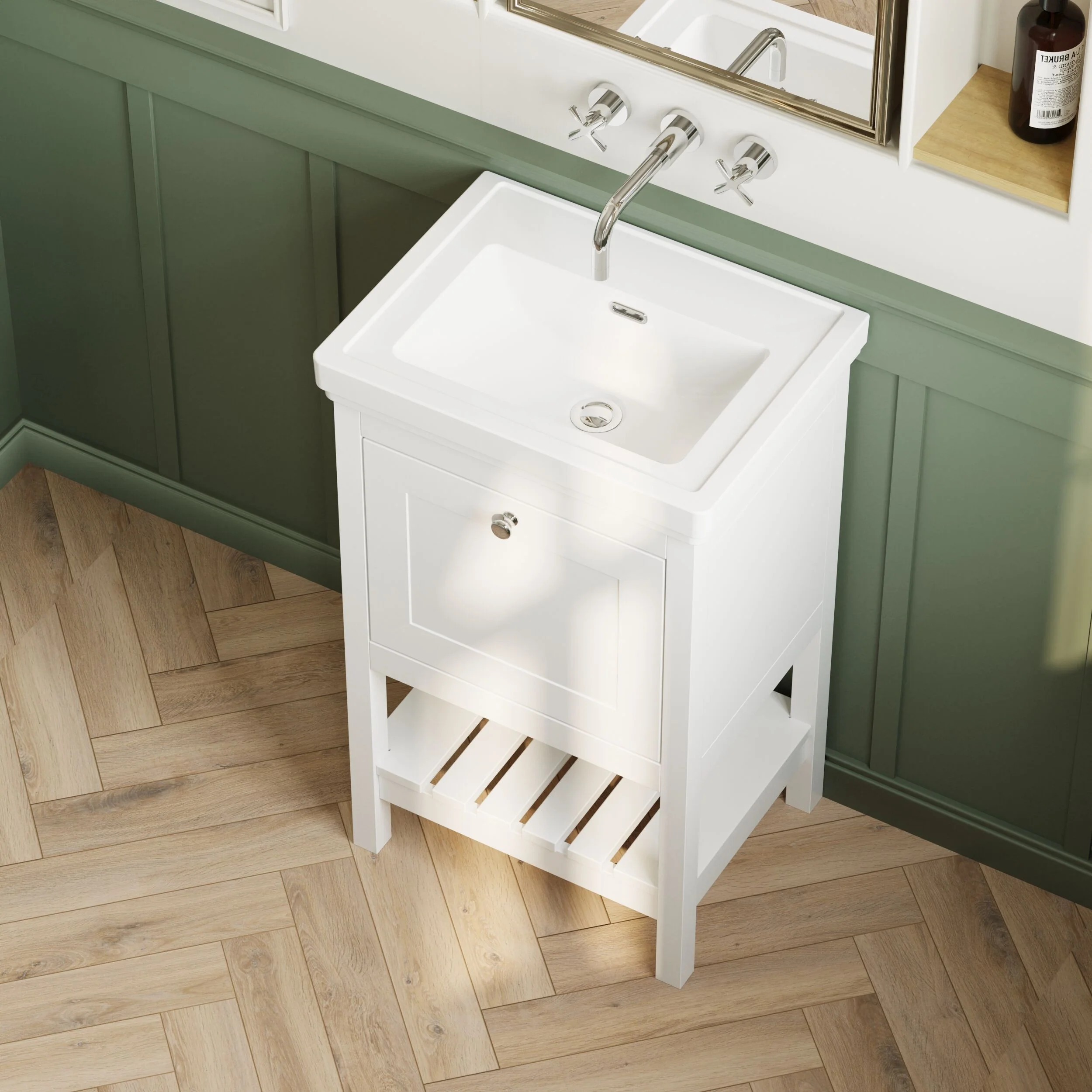 Balterley Rye Bathroom Floor Standing 1 Drawer Vanity & 0 Tap Hole Basin, Pure White, 531mm - Image 3