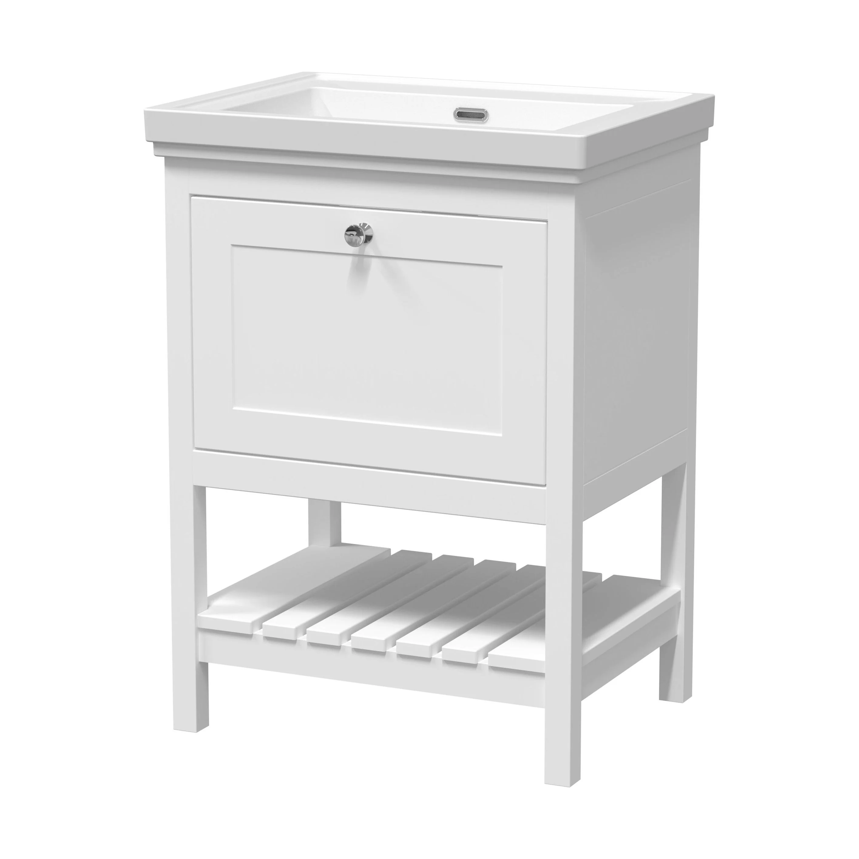 Balterley Rye Bathroom Floor Standing 1 Drawer Vanity & 0 Tap Hole Basin, Pure White, 630mm