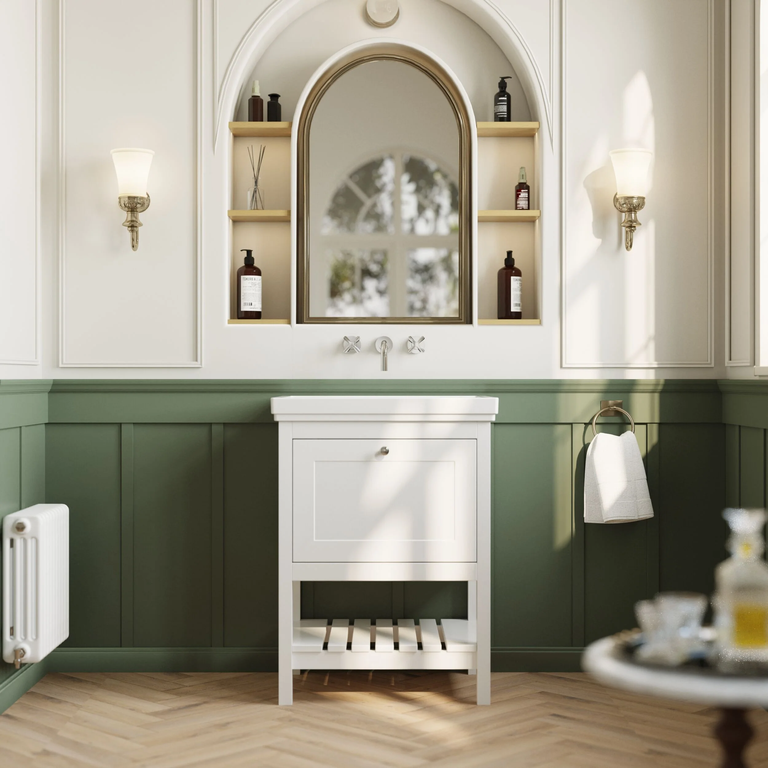 Balterley Rye Bathroom Floor Standing 1 Drawer Vanity & 0 Tap Hole Basin, Pure White, 630mm - Image 2