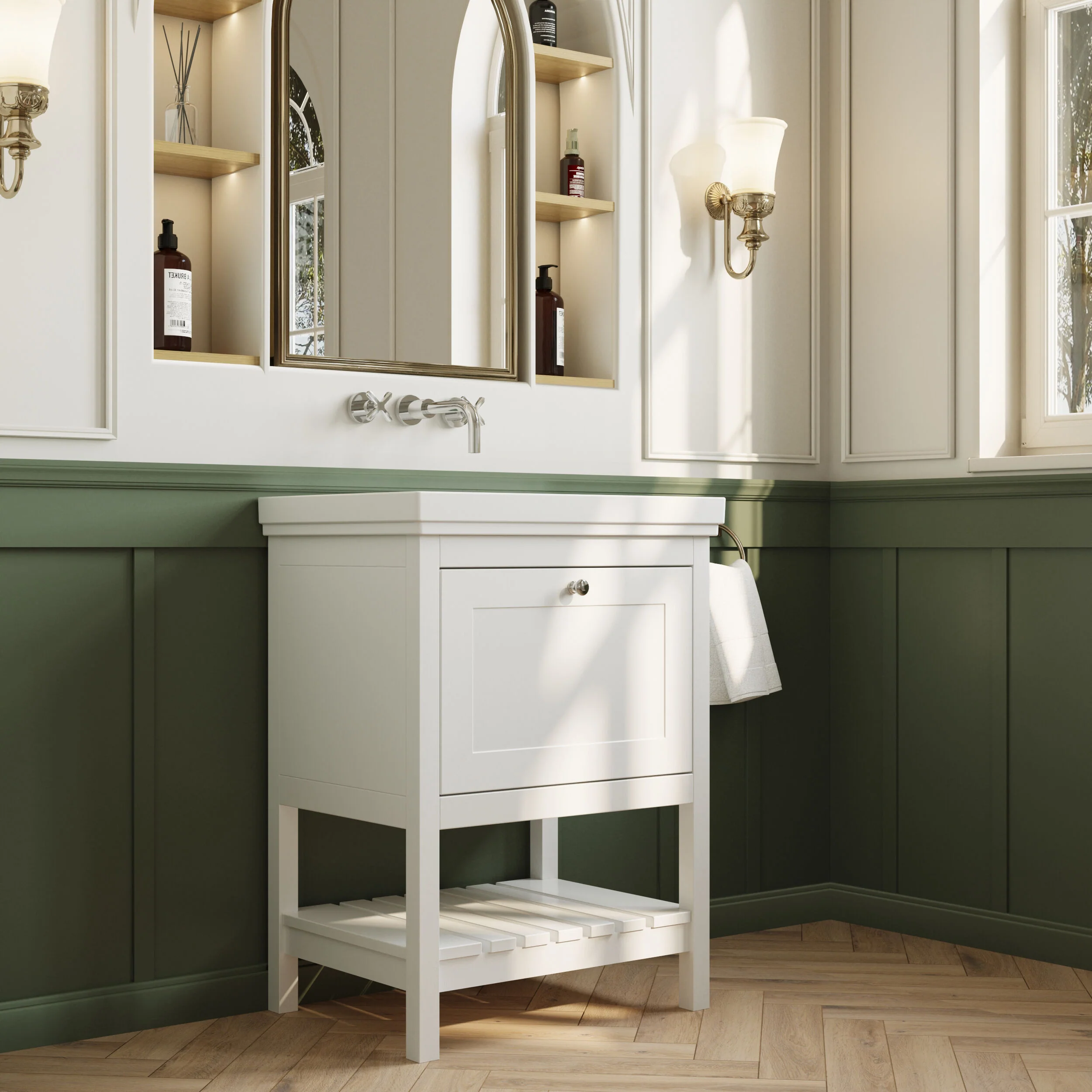 Balterley Rye Bathroom Floor Standing 1 Drawer Vanity & 0 Tap Hole Basin, Pure White, 630mm - Image 4