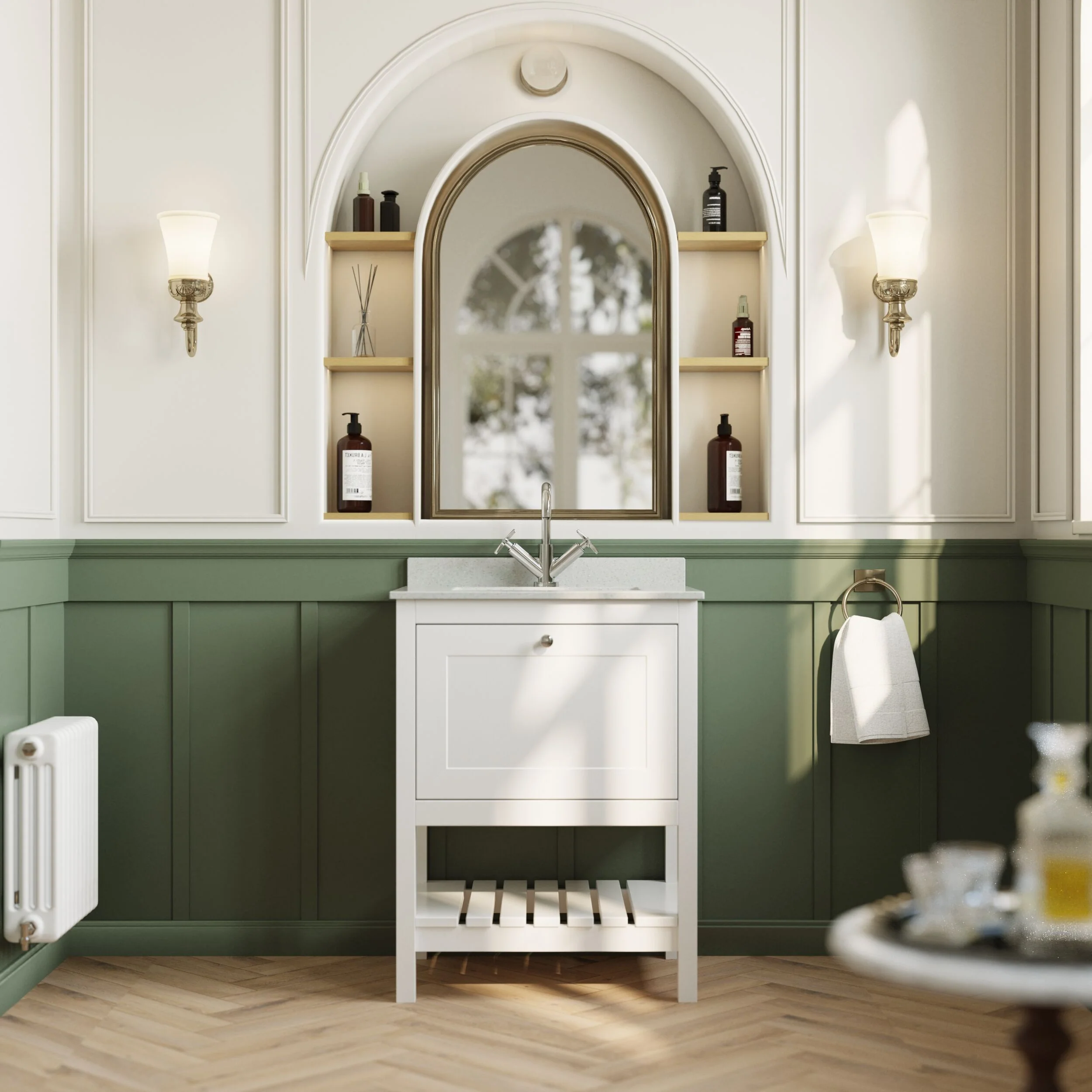 Balterley Rye Bathroom Floor Standing 1 Drawer Vanity & Single Bowl 1 Tap Hole Marble Top, Pure White, 620mm - Image 2