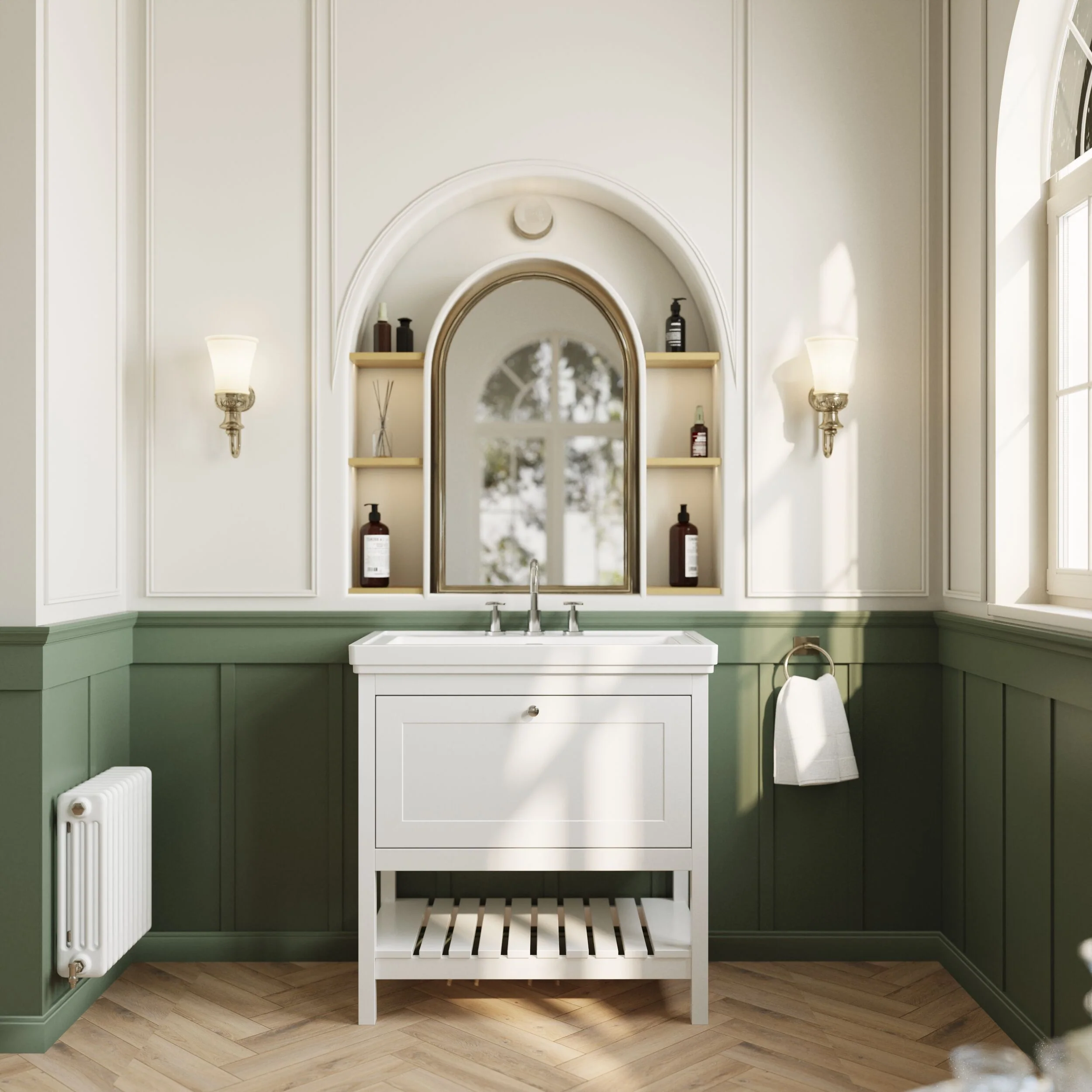 Balterley Rye Bathroom Floor Standing 1 Drawer Vanity & 3 Tap Hole Basin, Pure White, 830mm - Image 2