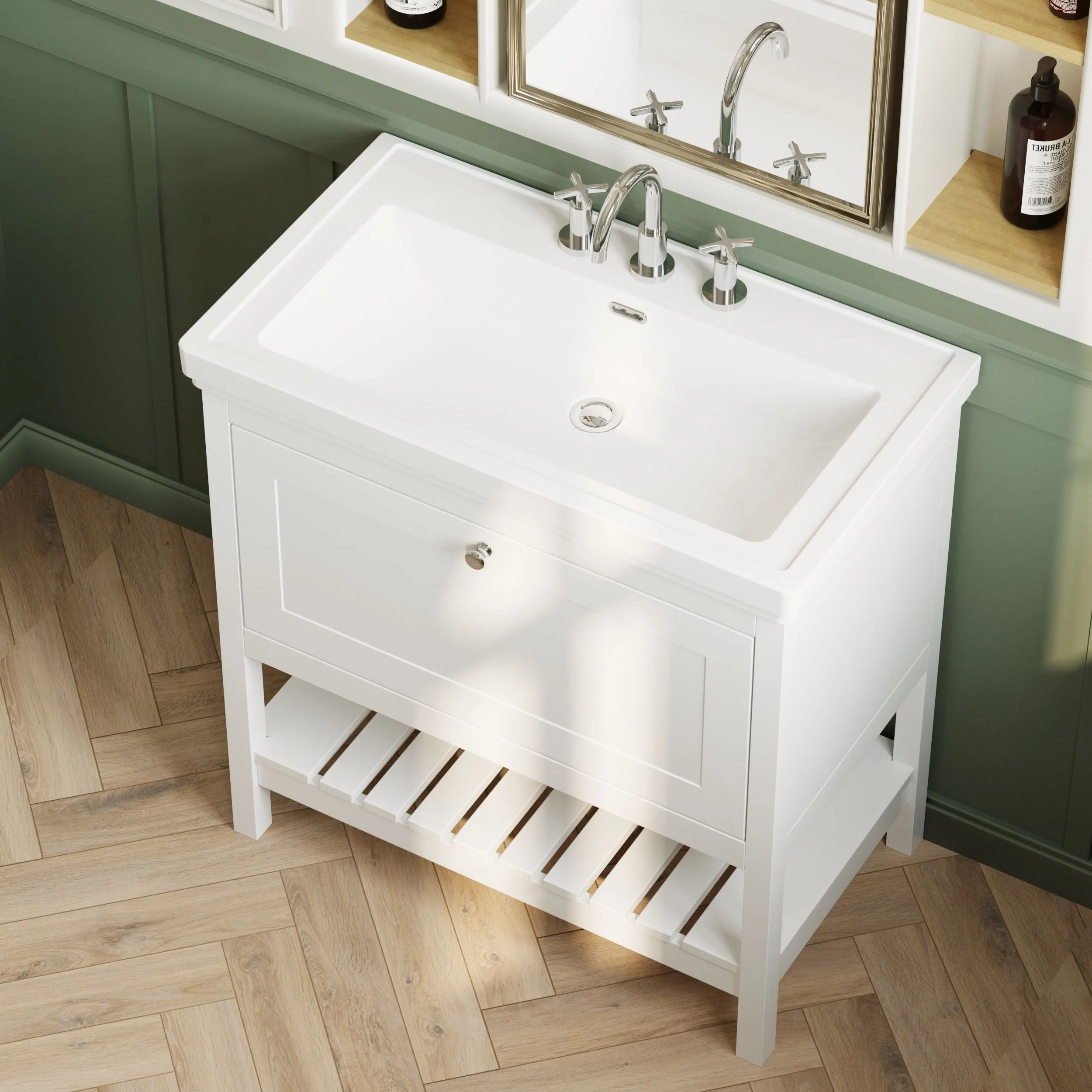 Balterley Rye Bathroom Floor Standing 1 Drawer Vanity & 3 Tap Hole Basin, Pure White, 830mm - Image 3