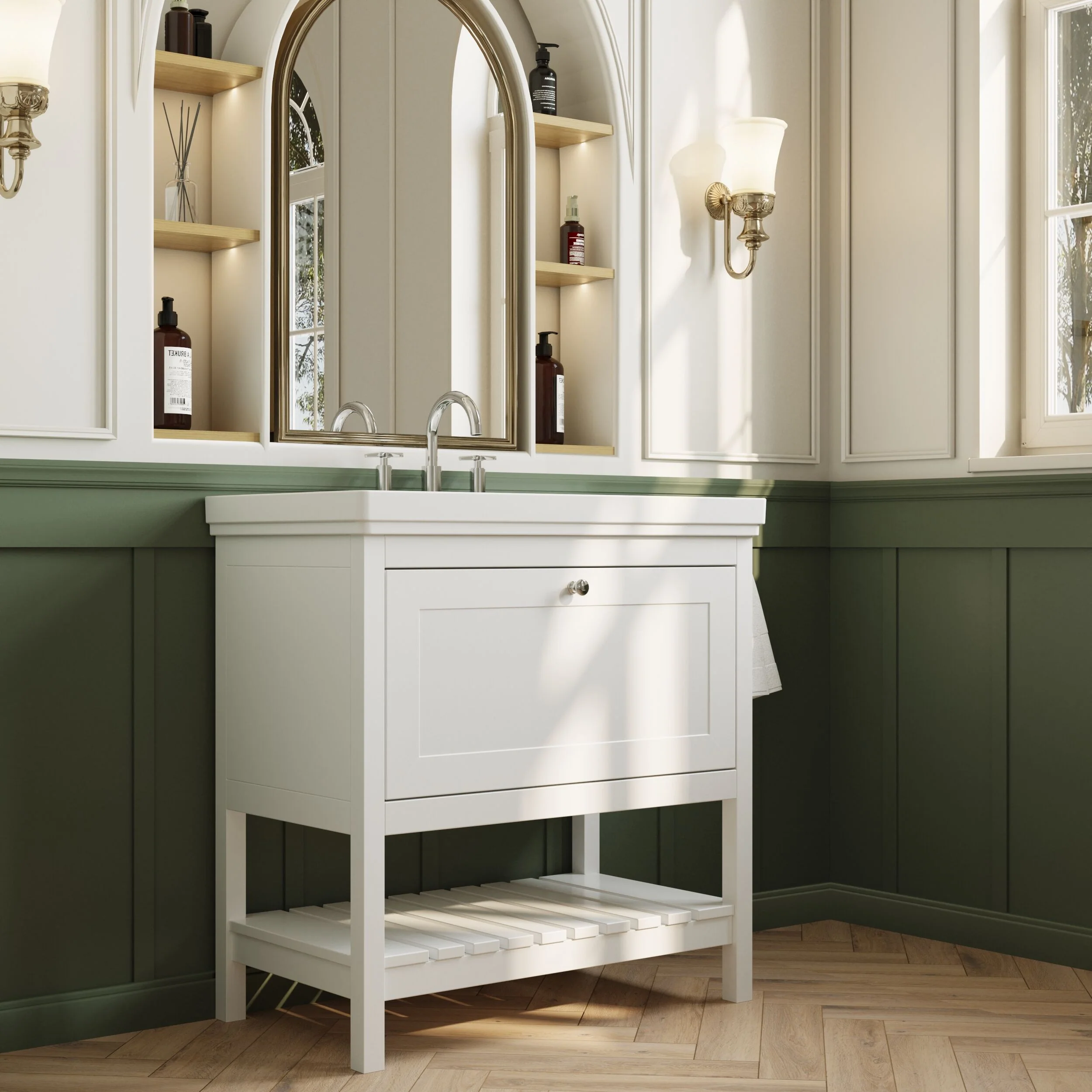 Balterley Rye Bathroom Floor Standing 1 Drawer Vanity & 3 Tap Hole Basin, Pure White, 830mm - Image 4