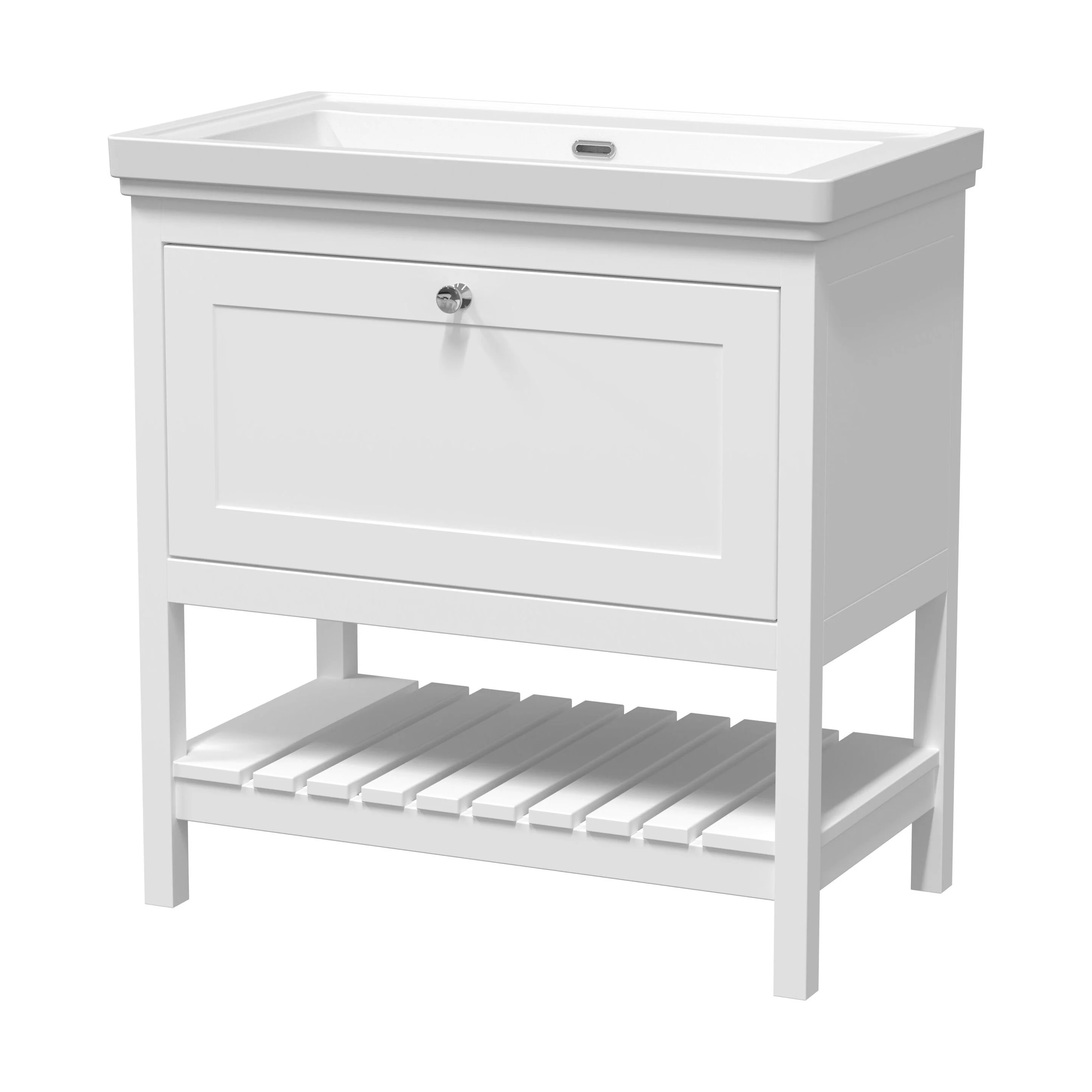 Balterley Rye Bathroom Floor Standing 1 Drawer Vanity & 0 Tap Hole Basin, Pure White, 830mm