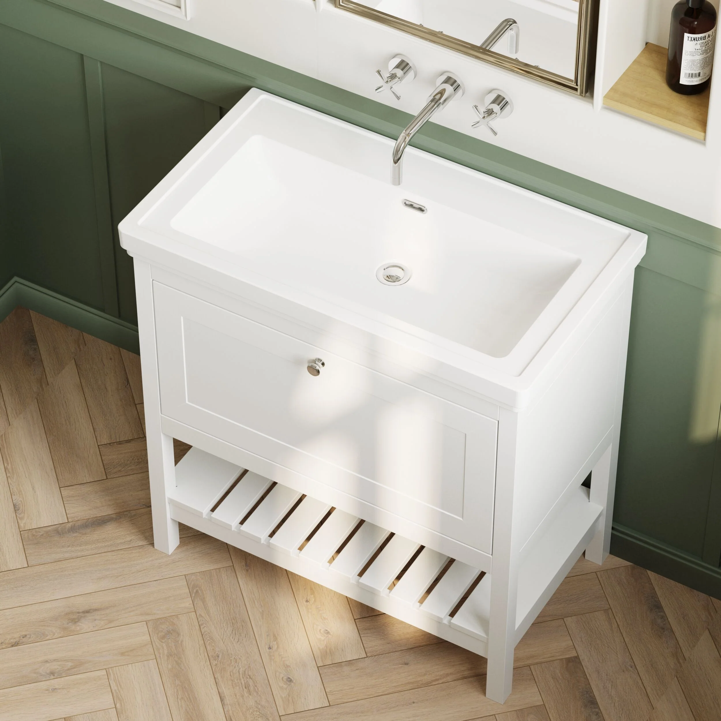 Balterley Rye Bathroom Floor Standing 1 Drawer Vanity & 0 Tap Hole Basin, Pure White, 830mm - Image 3