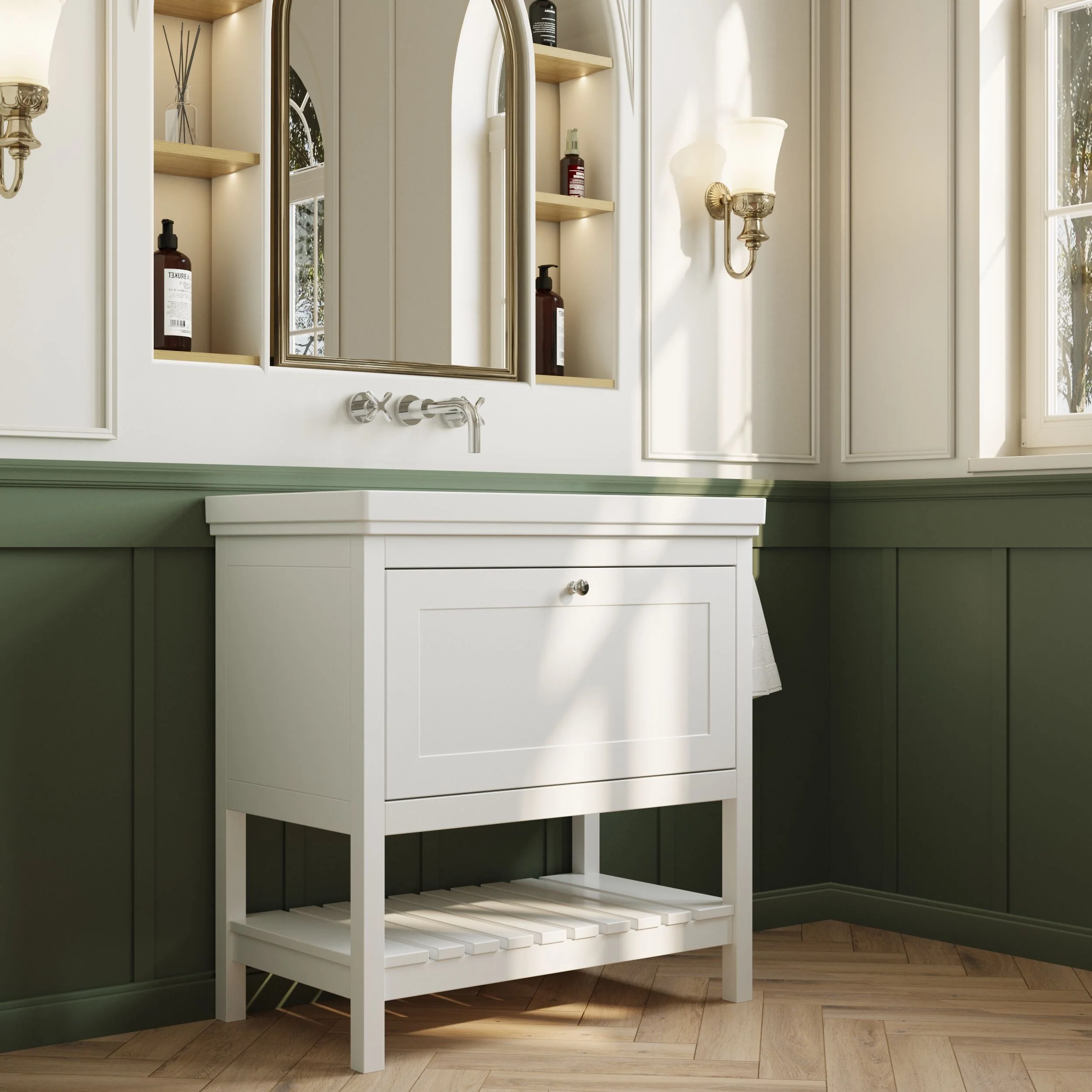 Balterley Rye Bathroom Floor Standing 1 Drawer Vanity & 0 Tap Hole Basin, Pure White, 830mm - Image 4
