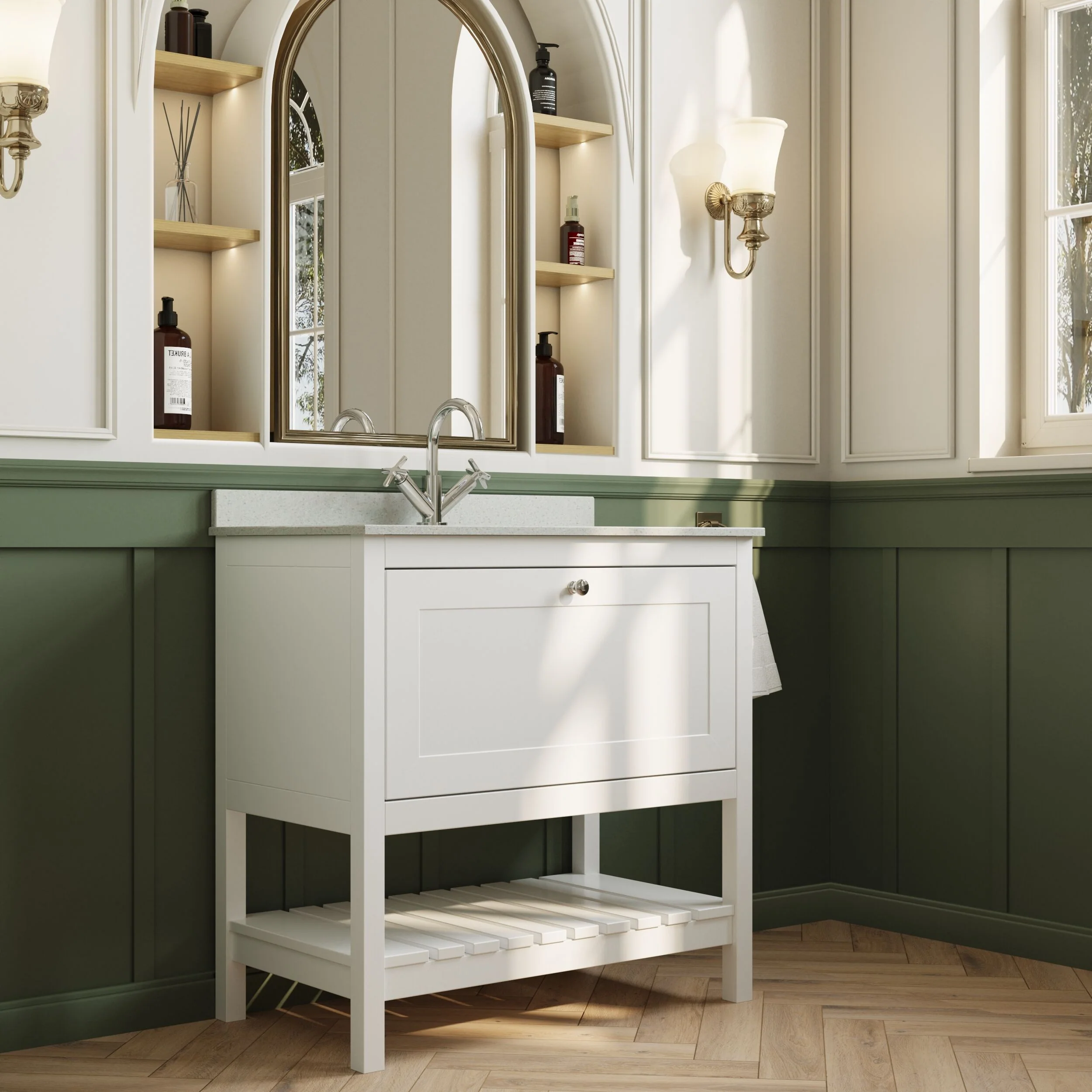 Balterley Rye Bathroom Floor Standing 1 Drawer Vanity & Single Bowl 1 Tap Hole Marble Top, Pure White/White, 820mm - Image 4