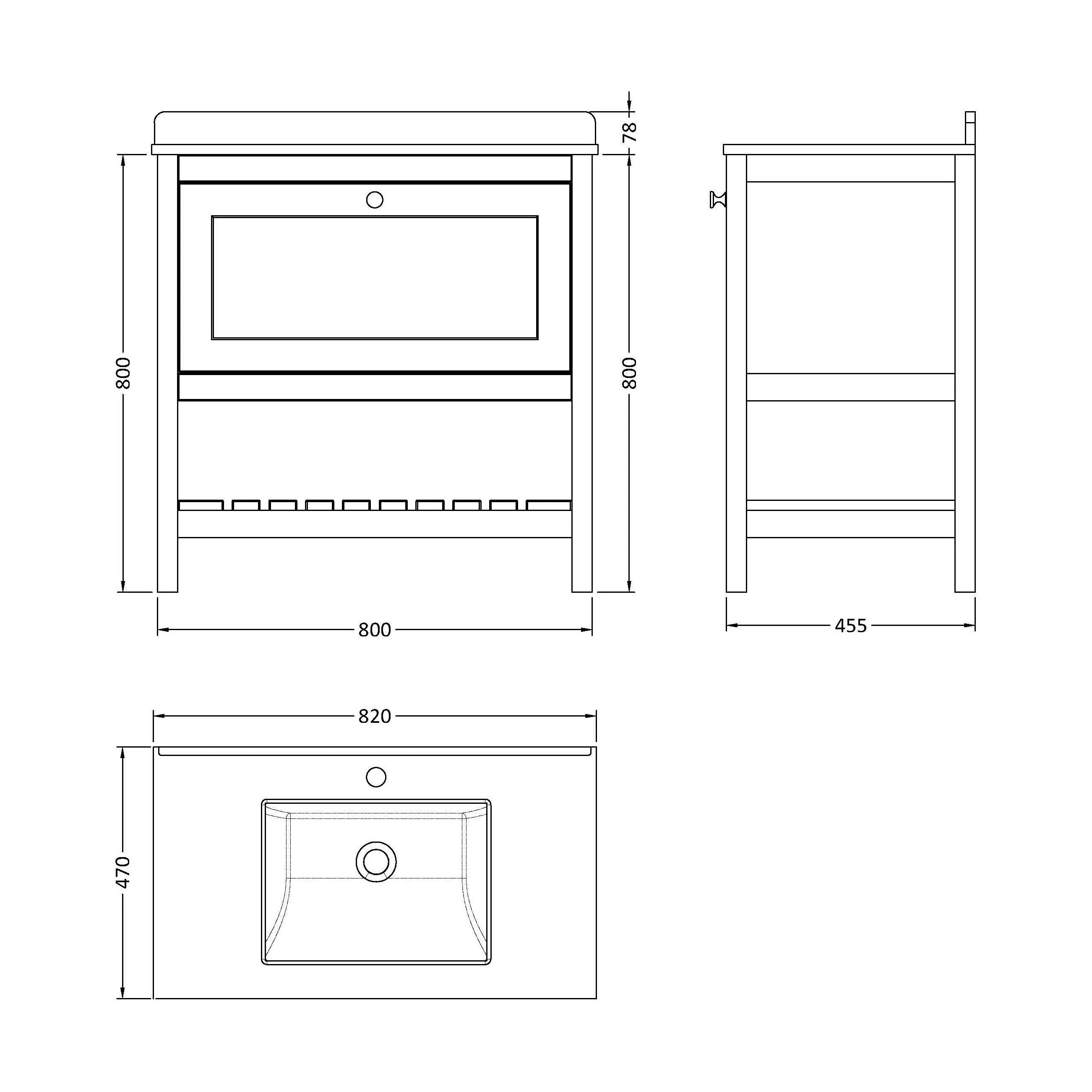 Balterley Rye Bathroom Floor Standing 1 Drawer Vanity & Single Bowl 1 Tap Hole Marble Top, Pure White/White, 820mm - Image 5