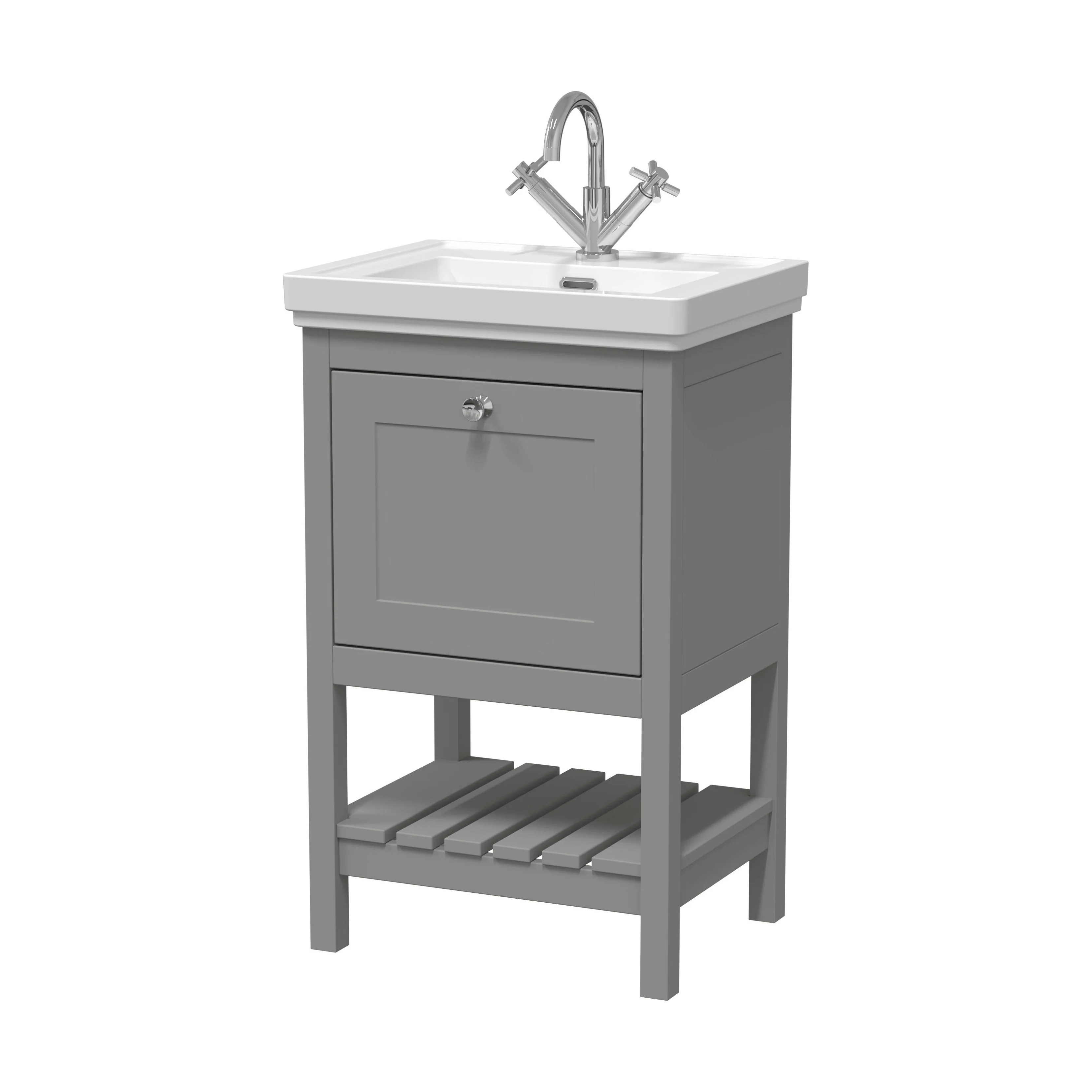 Balterley Rye Bathroom Floor Standing 1 Drawer Vanity & 1 Tap Hole Basin, Cool Grey, 531mm