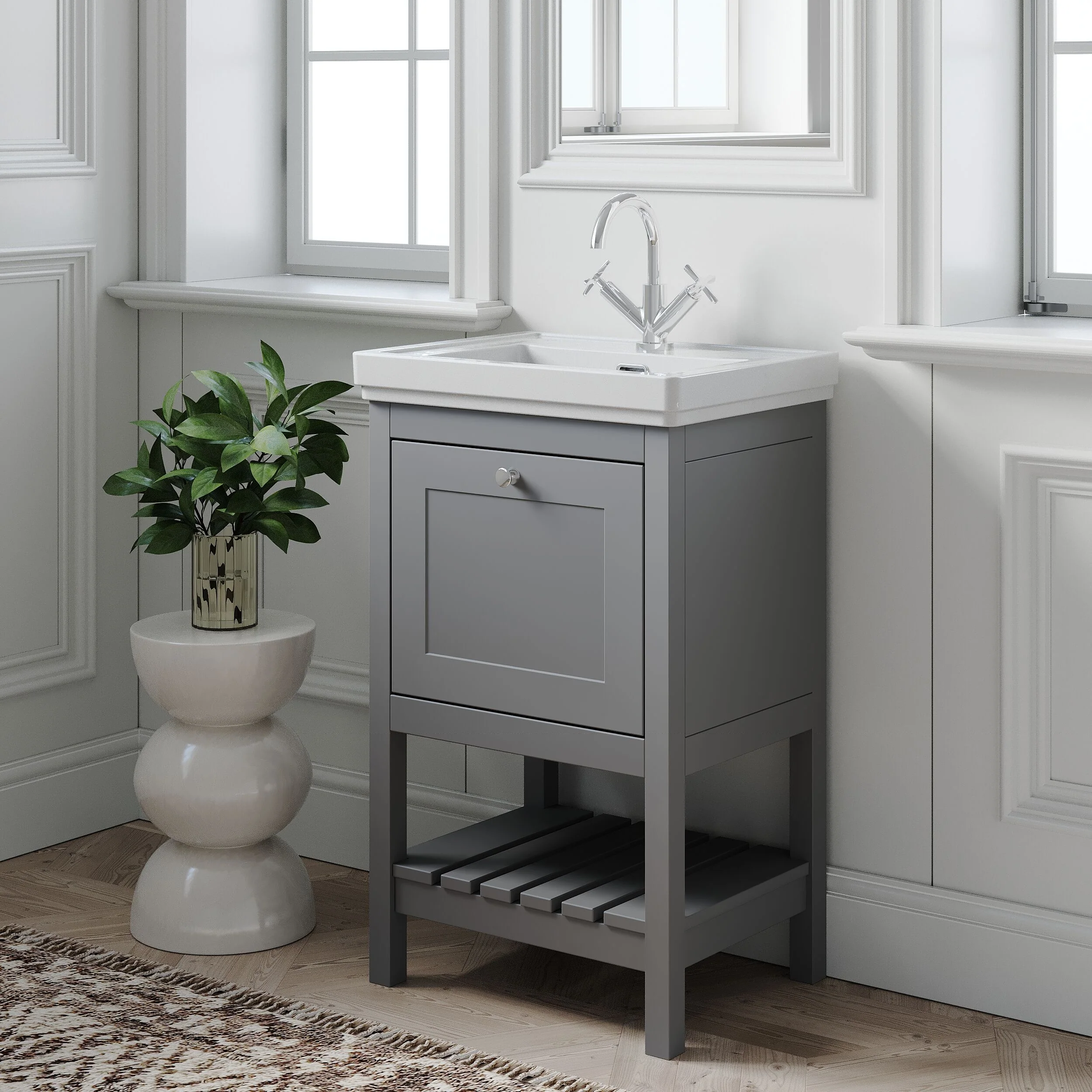 Balterley Rye Bathroom Floor Standing 1 Drawer Vanity & 1 Tap Hole Basin, Cool Grey, 531mm - Image 4