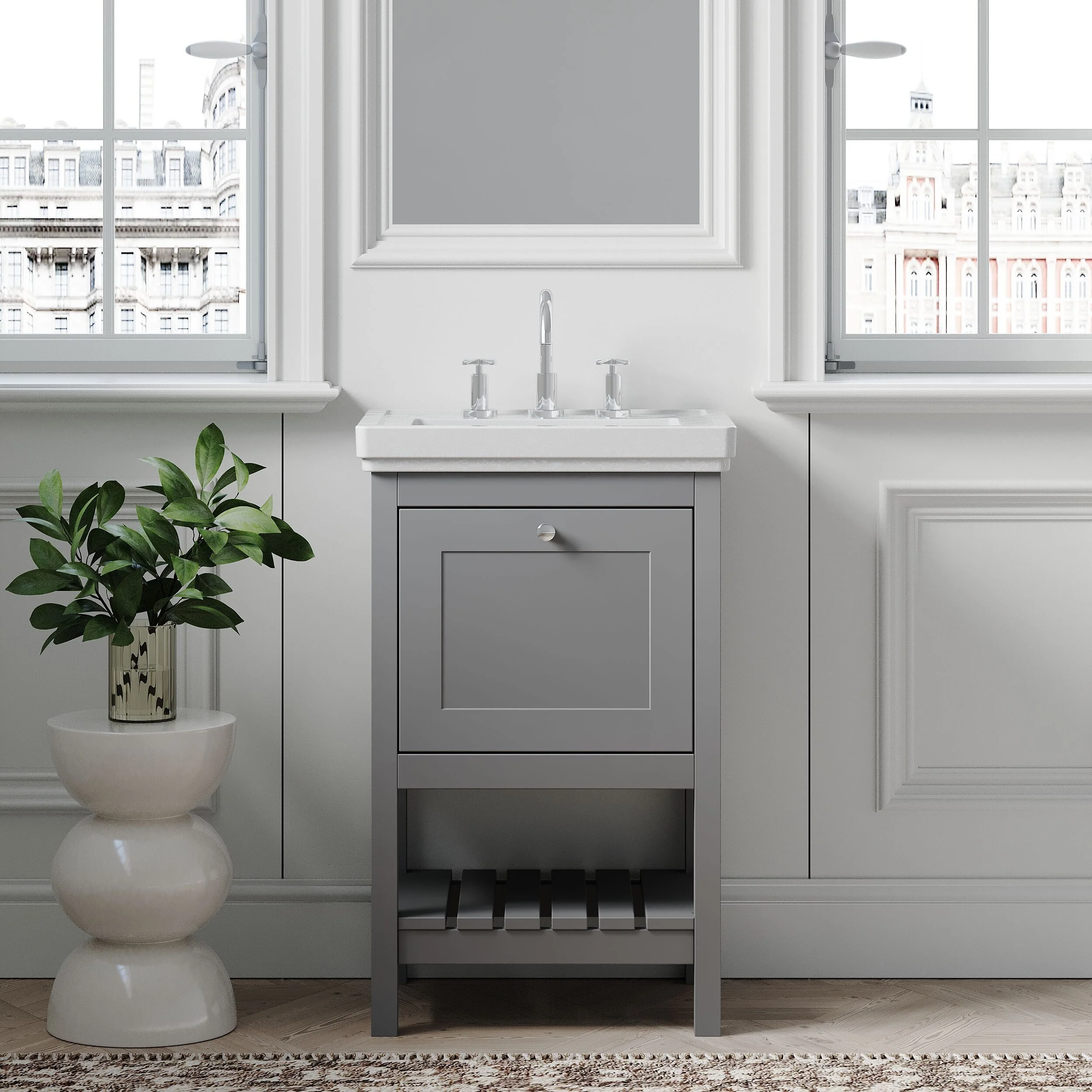 Balterley Rye Bathroom Floor Standing 1 Drawer Vanity & 3 Tap Hole Basin, Cool Grey, 531mm - Image 2