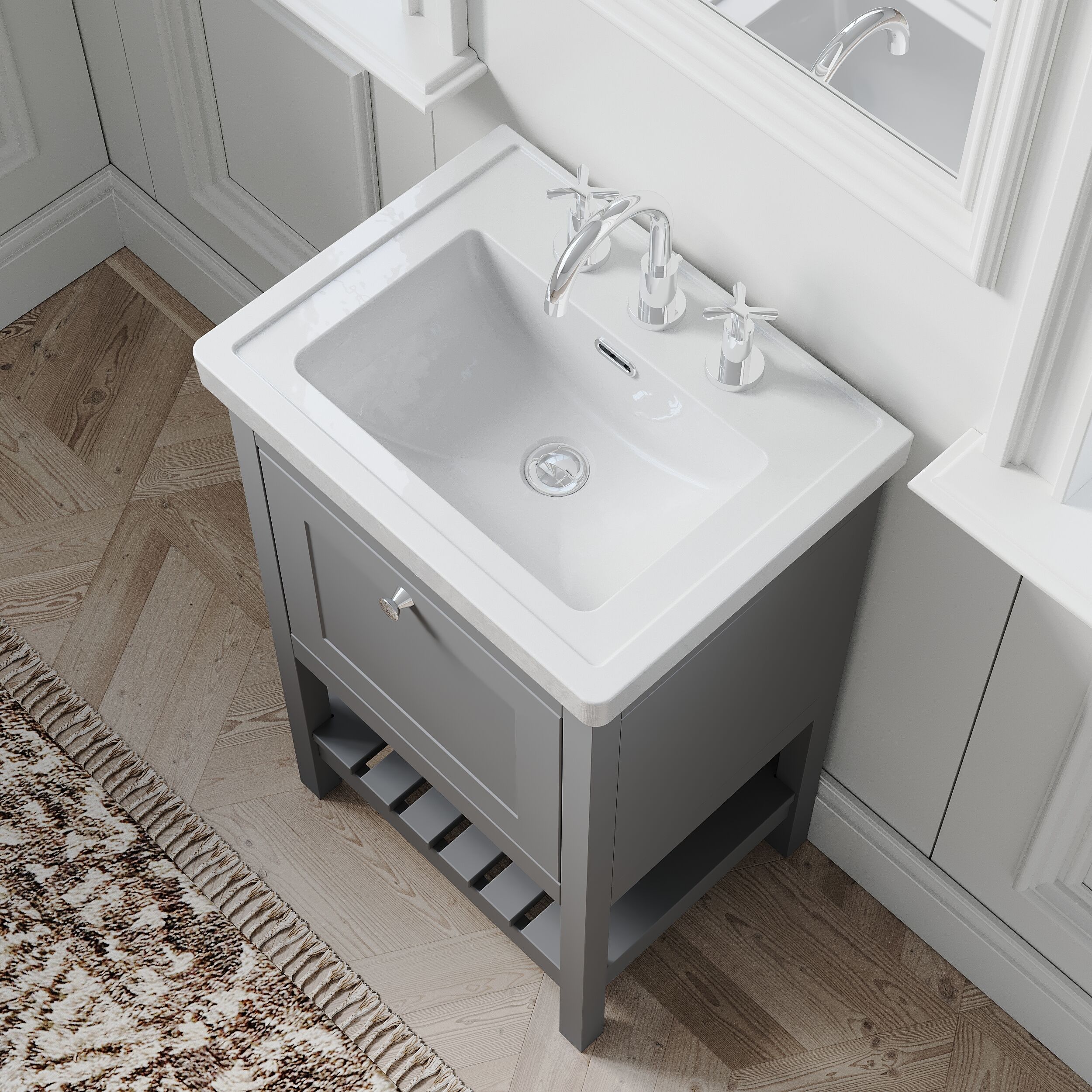 Balterley Rye Bathroom Floor Standing 1 Drawer Vanity & 3 Tap Hole Basin, Cool Grey, 531mm - Image 3