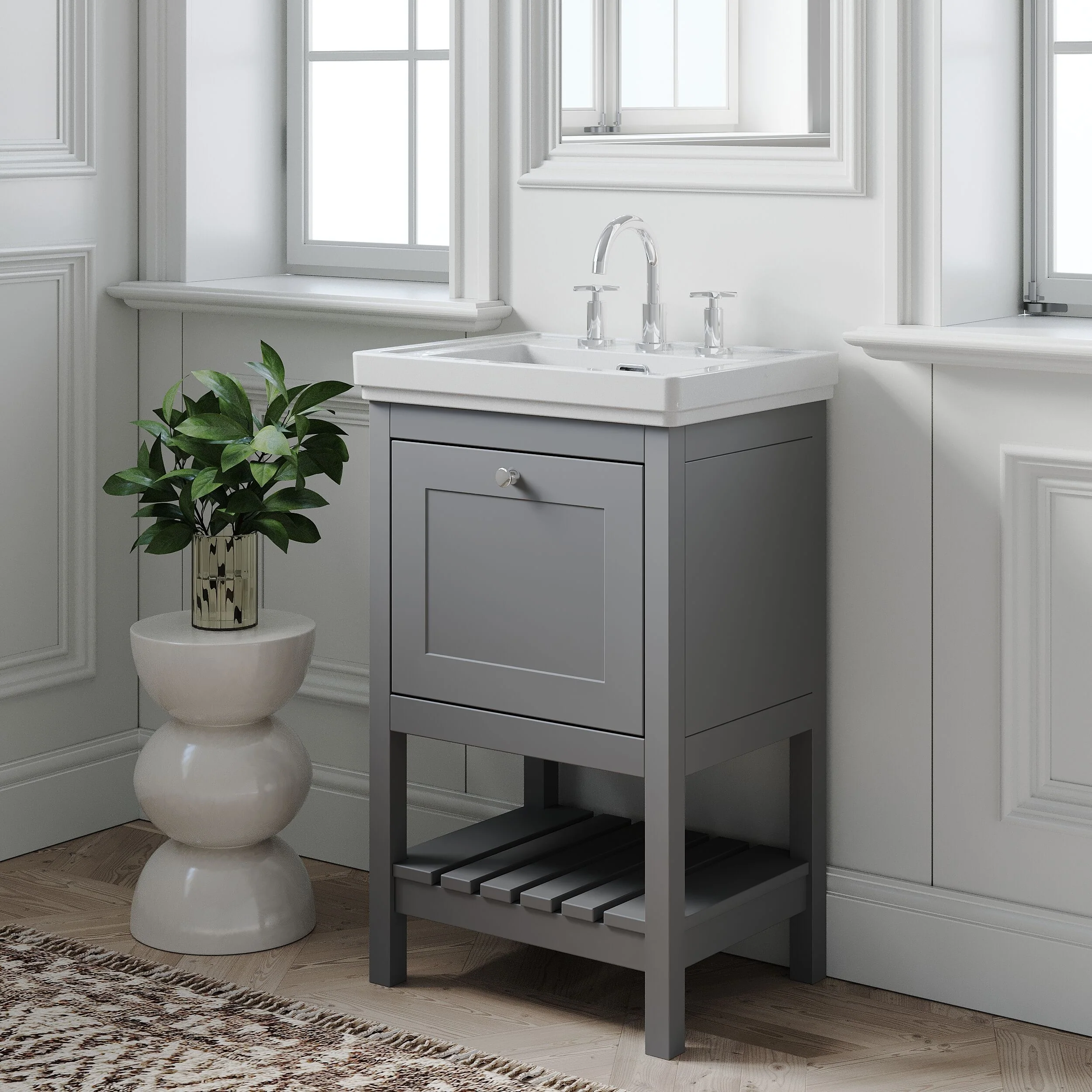 Balterley Rye Bathroom Floor Standing 1 Drawer Vanity & 3 Tap Hole Basin, Cool Grey, 531mm - Image 4