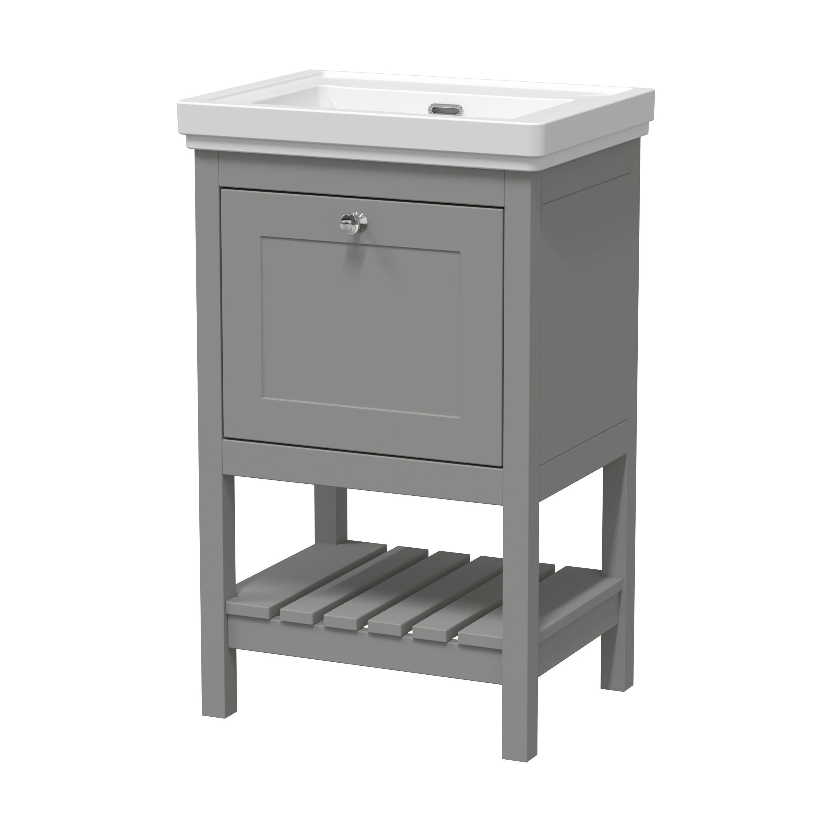 Balterley Rye Bathroom Floor Standing 1 Drawer Vanity & 0 Tap Hole Basin, Cool Grey, 531mm