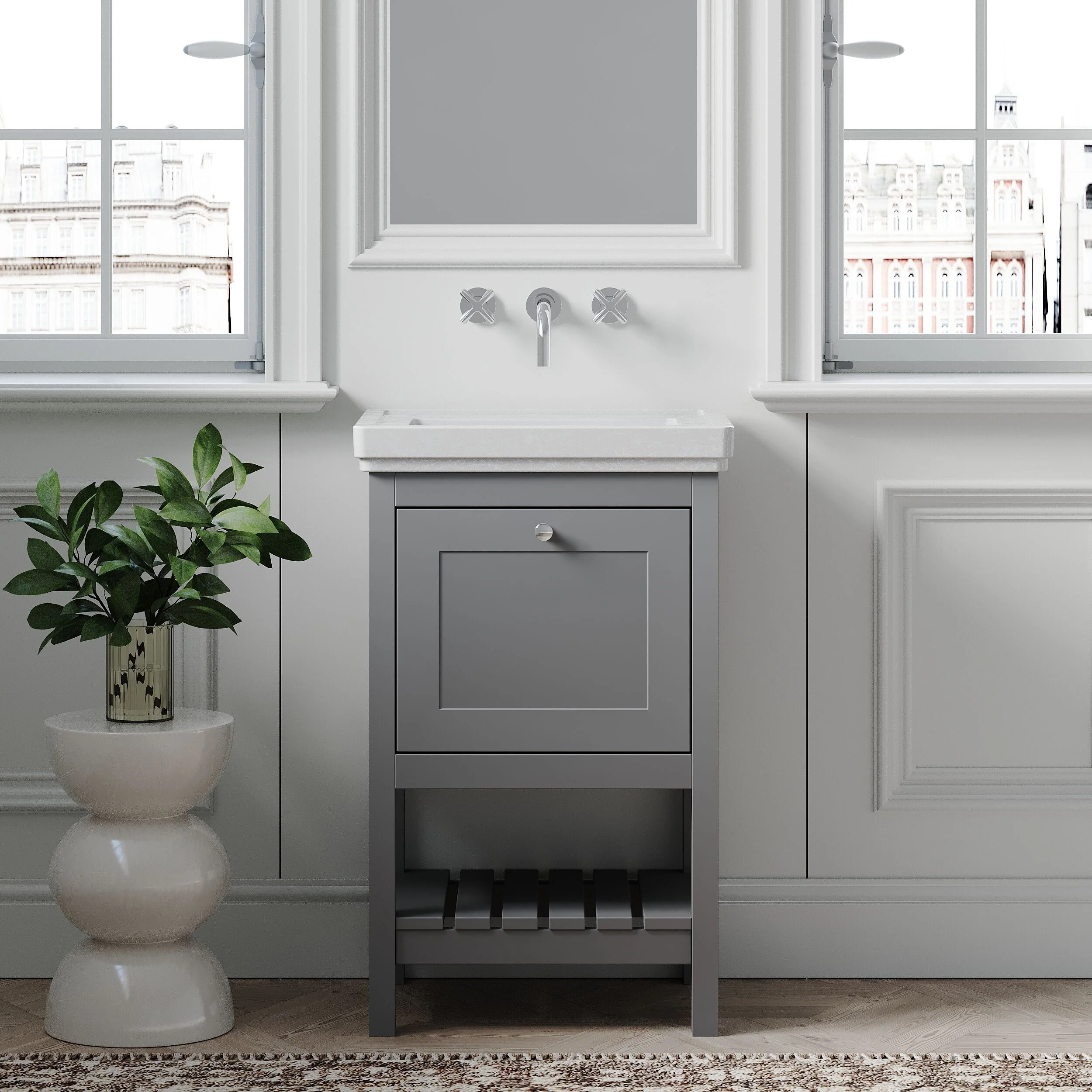 Balterley Rye Bathroom Floor Standing 1 Drawer Vanity & 0 Tap Hole Basin, Cool Grey, 531mm - Image 2
