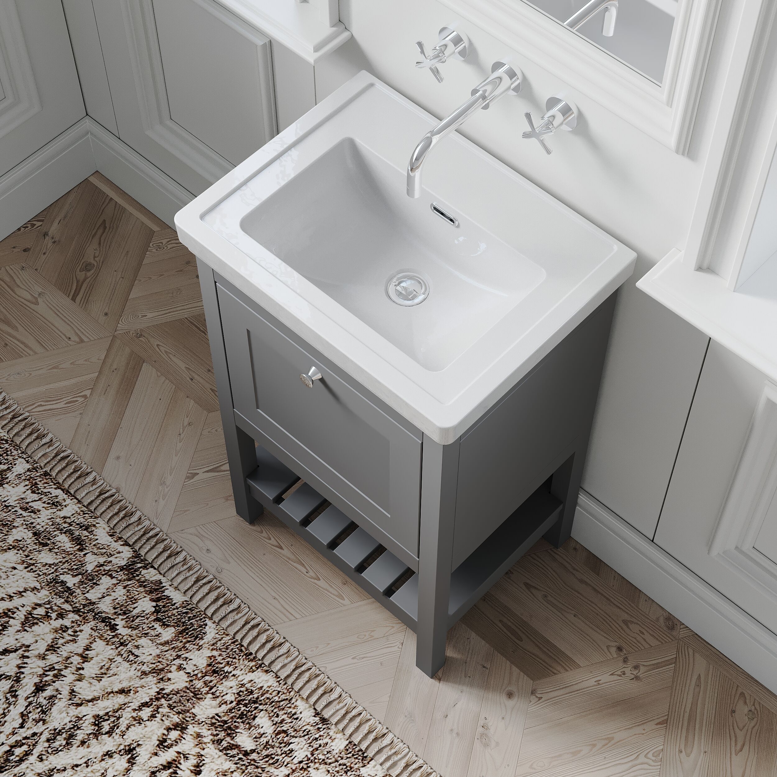 Balterley Rye Bathroom Floor Standing 1 Drawer Vanity & 0 Tap Hole Basin, Cool Grey, 531mm - Image 3