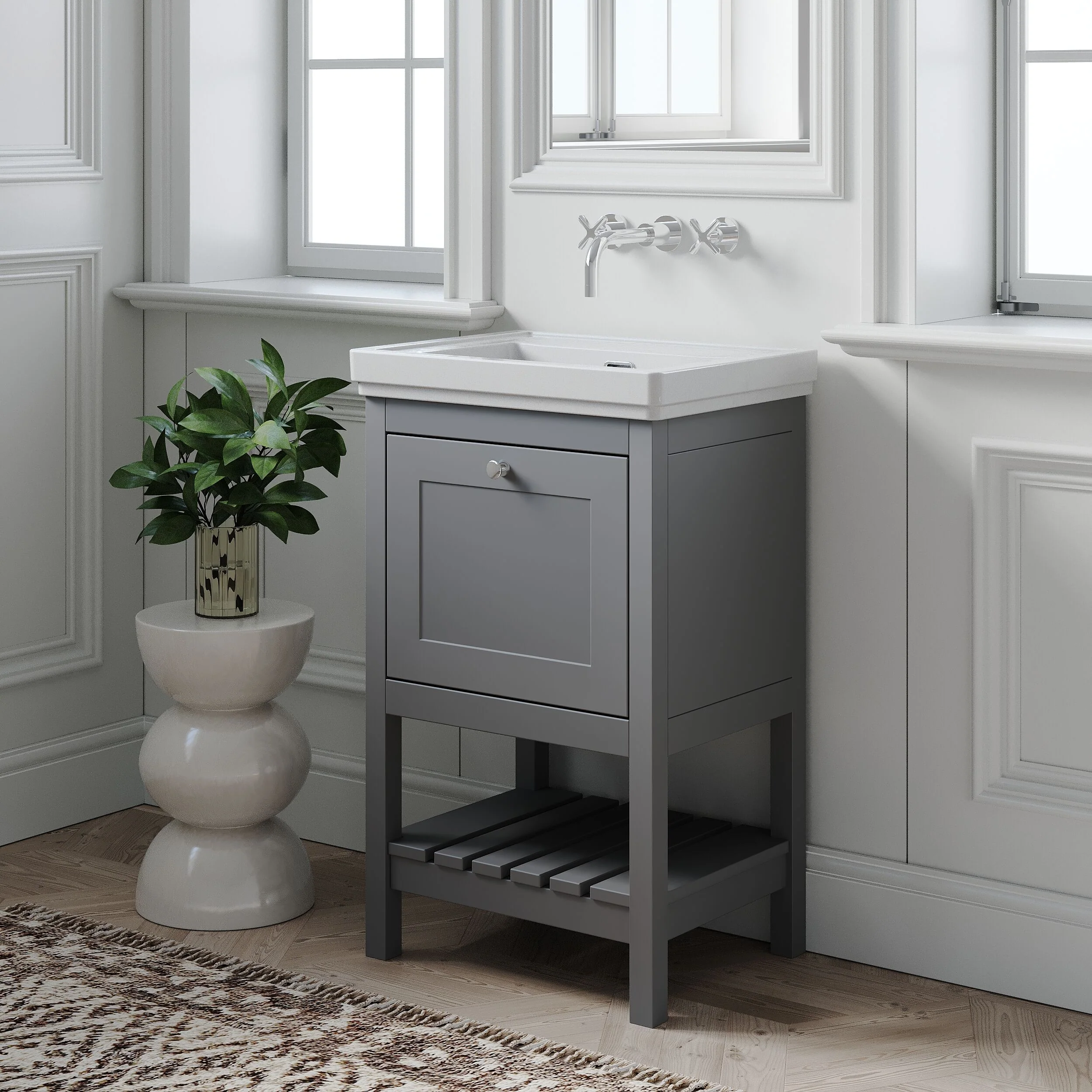 Balterley Rye Bathroom Floor Standing 1 Drawer Vanity & 0 Tap Hole Basin, Cool Grey, 531mm - Image 4