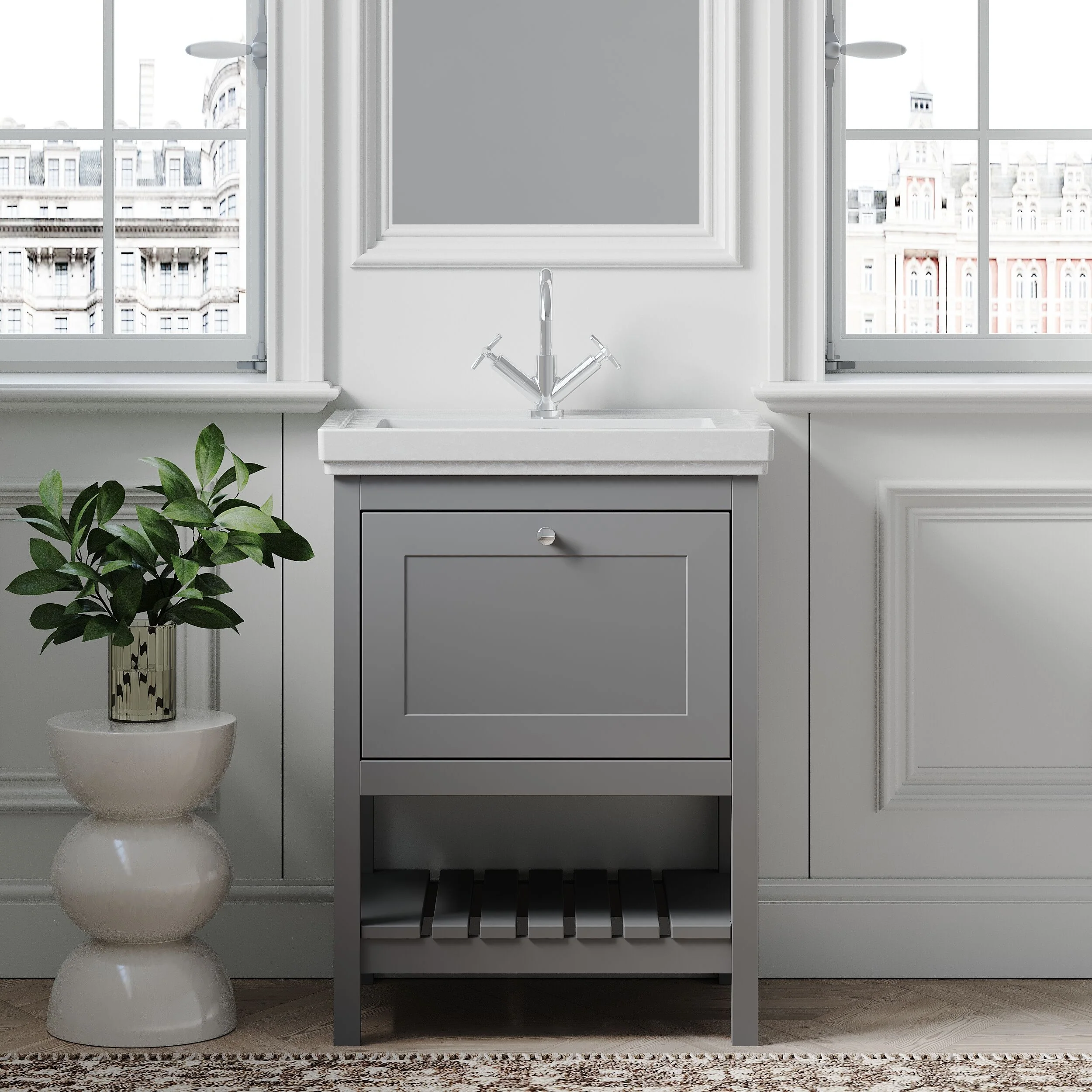 Balterley Rye Bathroom Floor Standing 1 Drawer Vanity & 1 Tap Hole Basin, Cool Grey, 630mm - Image 2