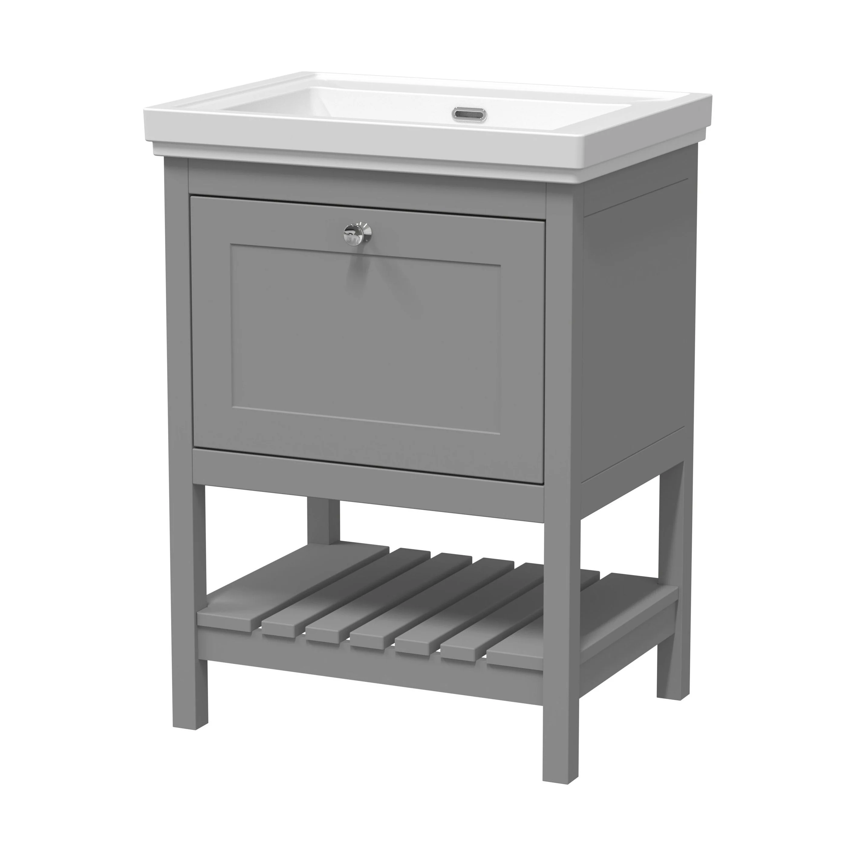 Balterley Rye Bathroom Floor Standing 1 Drawer Vanity & 0 Tap Hole Basin, Cool Grey, 630mm
