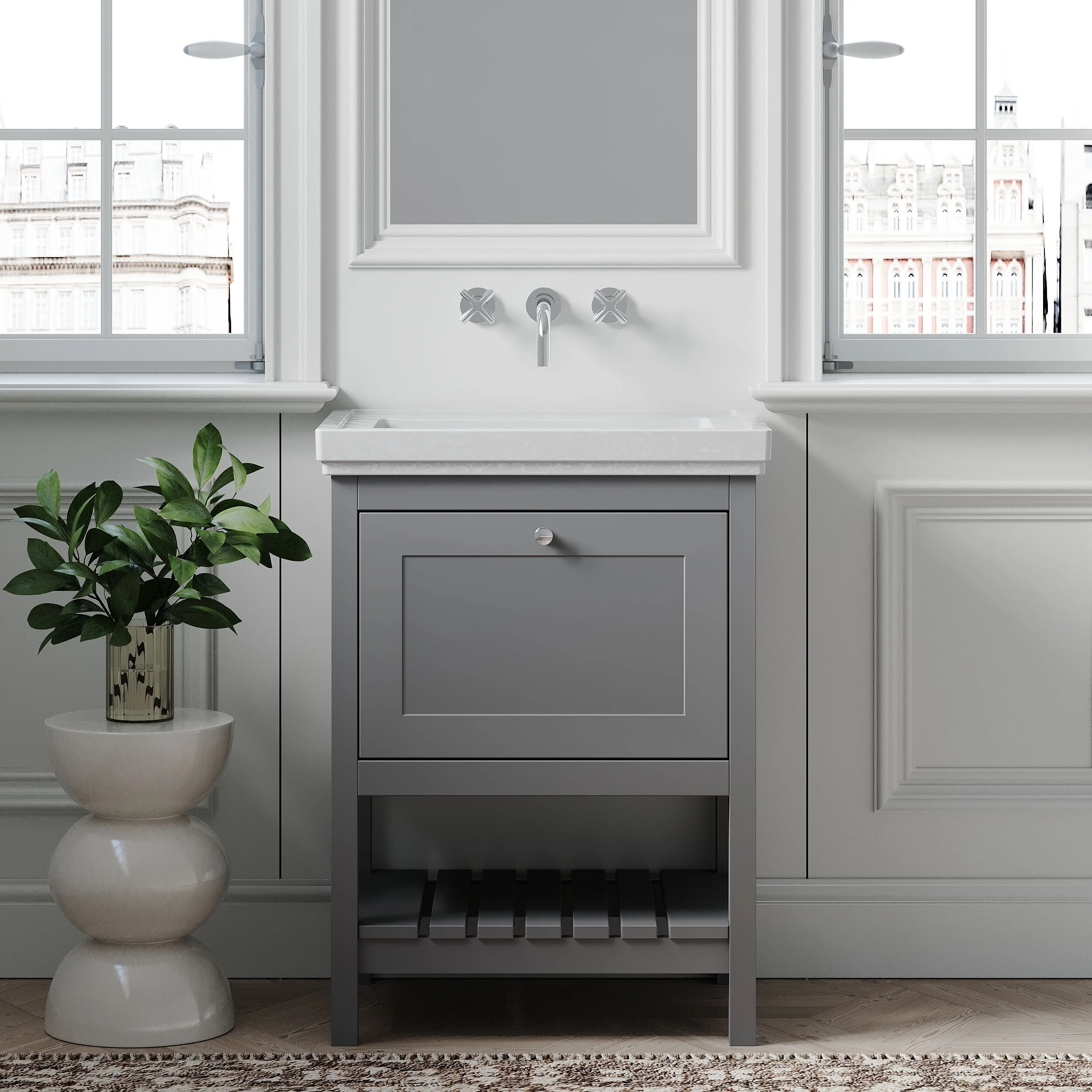 Balterley Rye Bathroom Floor Standing 1 Drawer Vanity & 0 Tap Hole Basin, Cool Grey, 630mm - Image 2