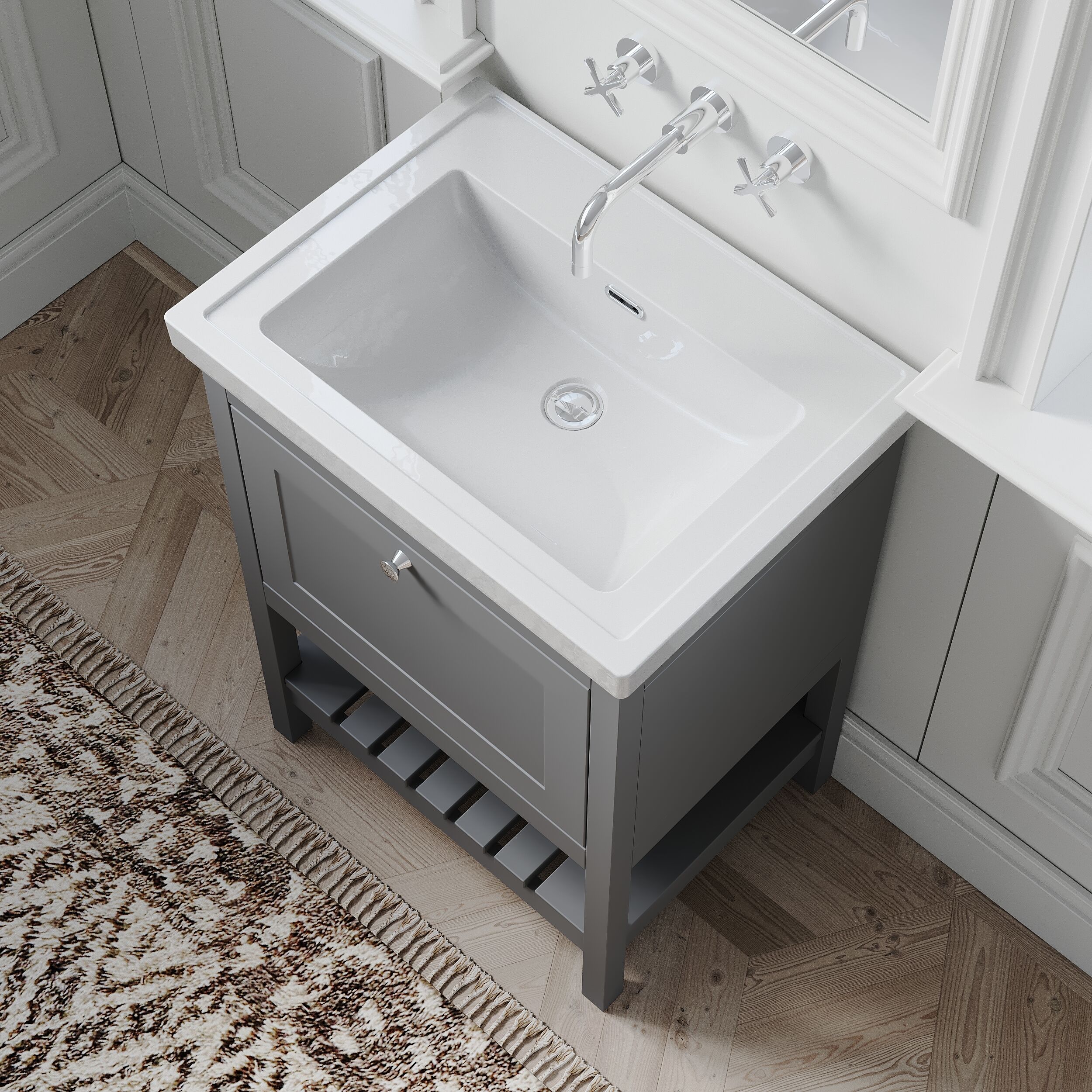 Balterley Rye Bathroom Floor Standing 1 Drawer Vanity & 0 Tap Hole Basin, Cool Grey, 630mm - Image 3