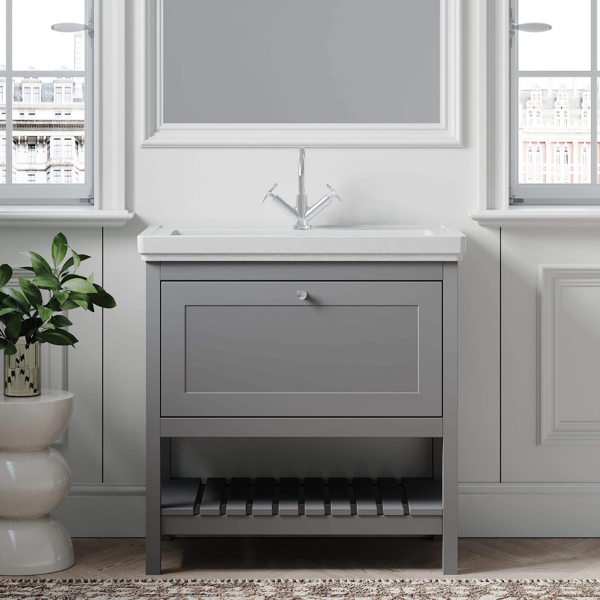 Balterley Rye Bathroom Floor Standing 1 Drawer Vanity & 1 Tap Hole Basin, Cool Grey, 830mm - Image 2