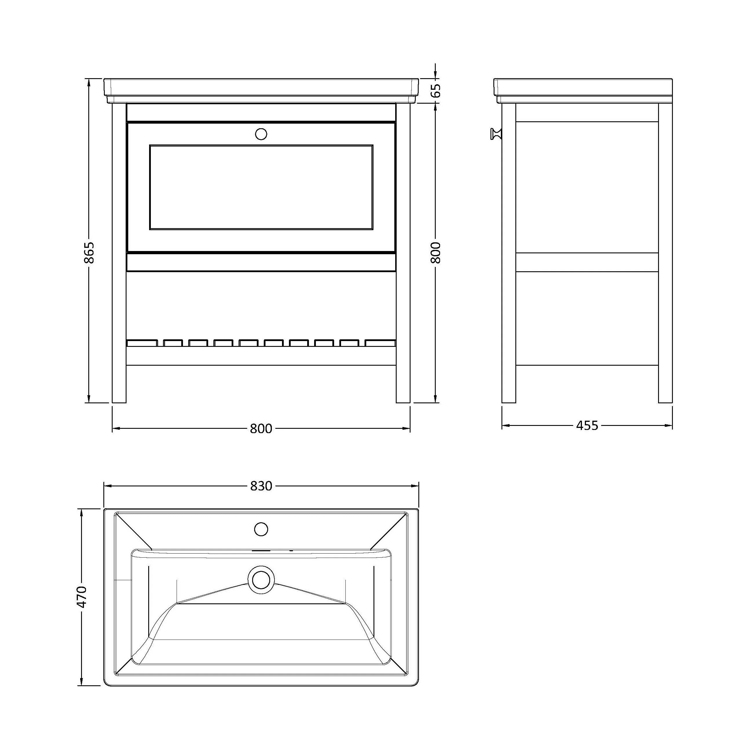 Balterley Rye Bathroom Floor Standing 1 Drawer Vanity & 1 Tap Hole Basin, Cool Grey, 830mm - Image 5