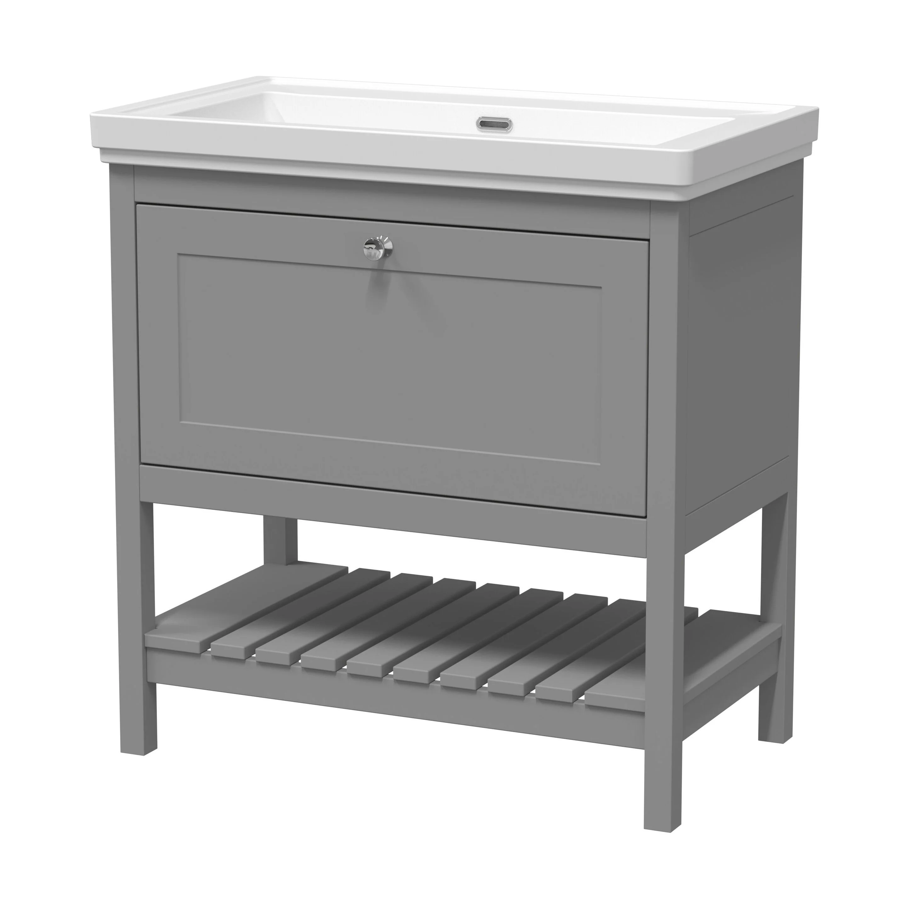 Balterley Rye Bathroom Floor Standing 1 Drawer Vanity & 0 Tap Hole Basin, Cool Grey, 830mm
