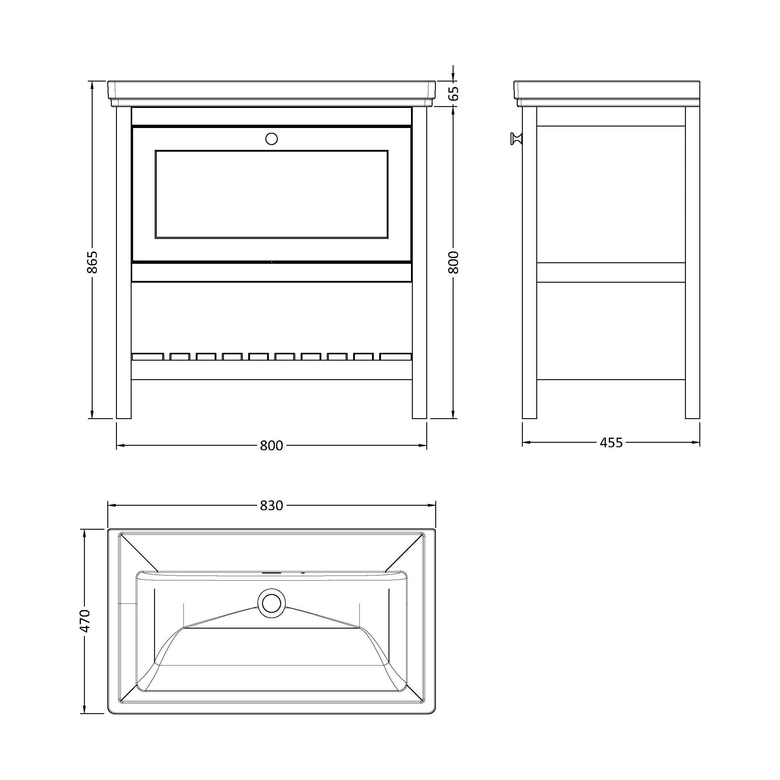 Balterley Rye Bathroom Floor Standing 1 Drawer Vanity & 0 Tap Hole Basin, Cool Grey, 830mm - Image 5