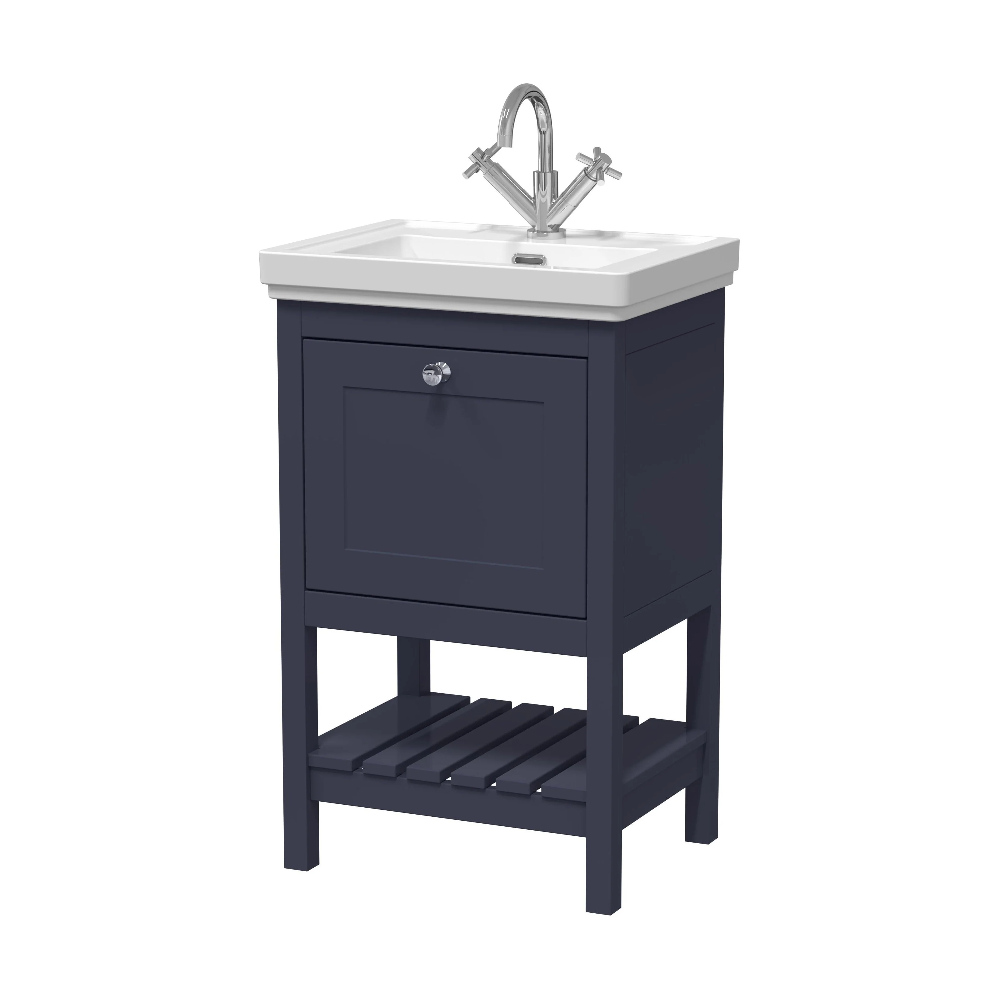Balterley Rye Bathroom Floor Standing 1 Drawer Vanity & 1 Tap Hole Fireclay Basin, Indigo Blue, 531mm