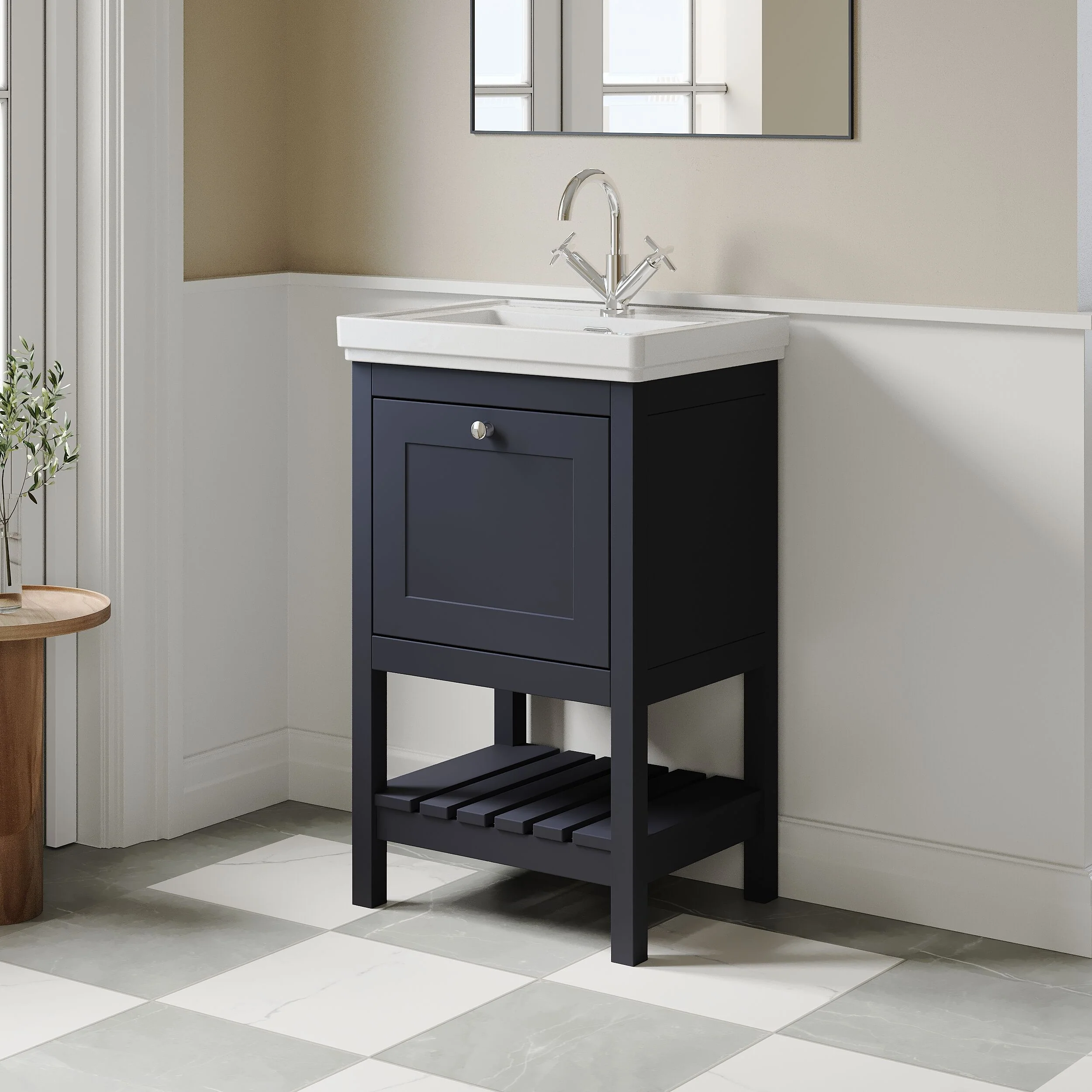 Balterley Rye Bathroom Floor Standing 1 Drawer Vanity & 1 Tap Hole Fireclay Basin, Indigo Blue, 531mm - Image 4