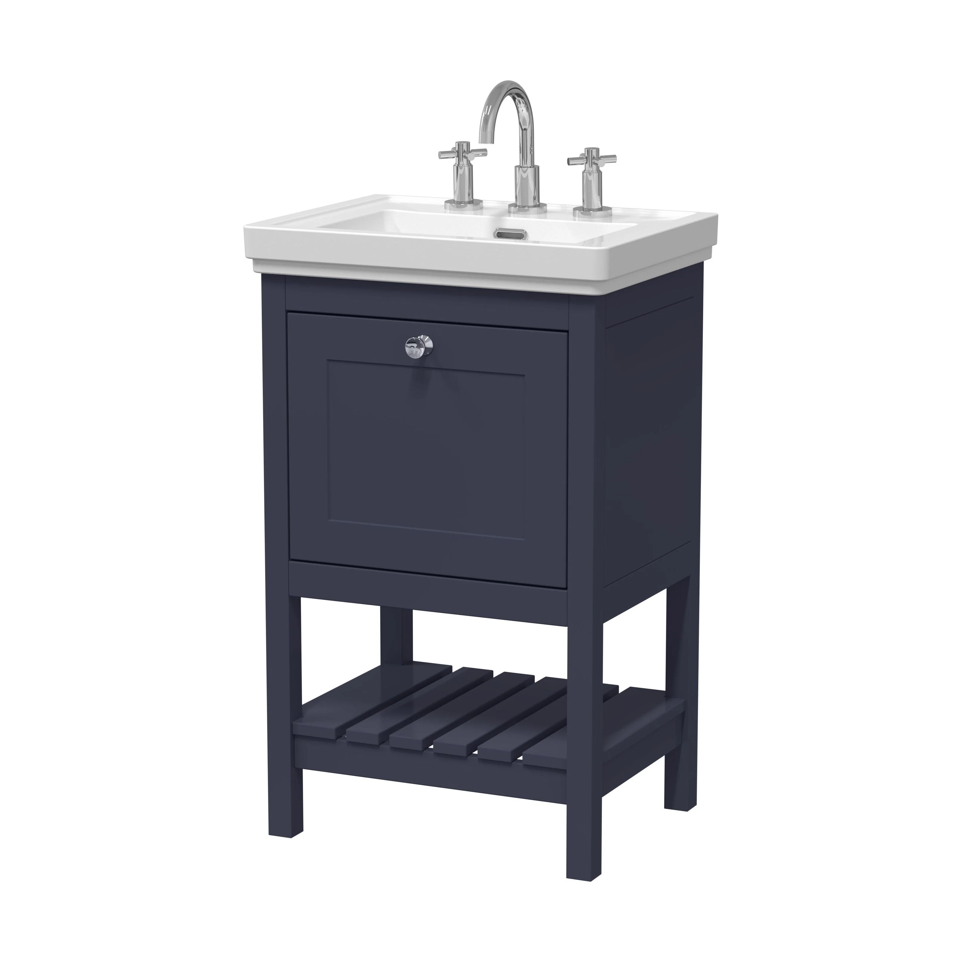 Balterley Rye Bathroom Floor Standing 1 Drawer Vanity & 3 Tap Hole Fireclay Basin, Indigo Blue, 531mm